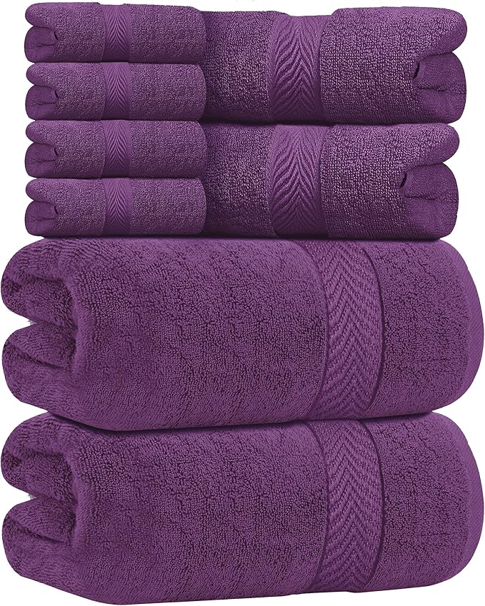 Oakias Premium Towel Set 600 GSM 6 Piece Plum - 100% Ring Spun Cotton Highly Absorbent Towels Set - Super Soft Bathroom Towel Set - Hotel Quality Double Stitched Hem - Ideal for Hotels, Spa, Gyms