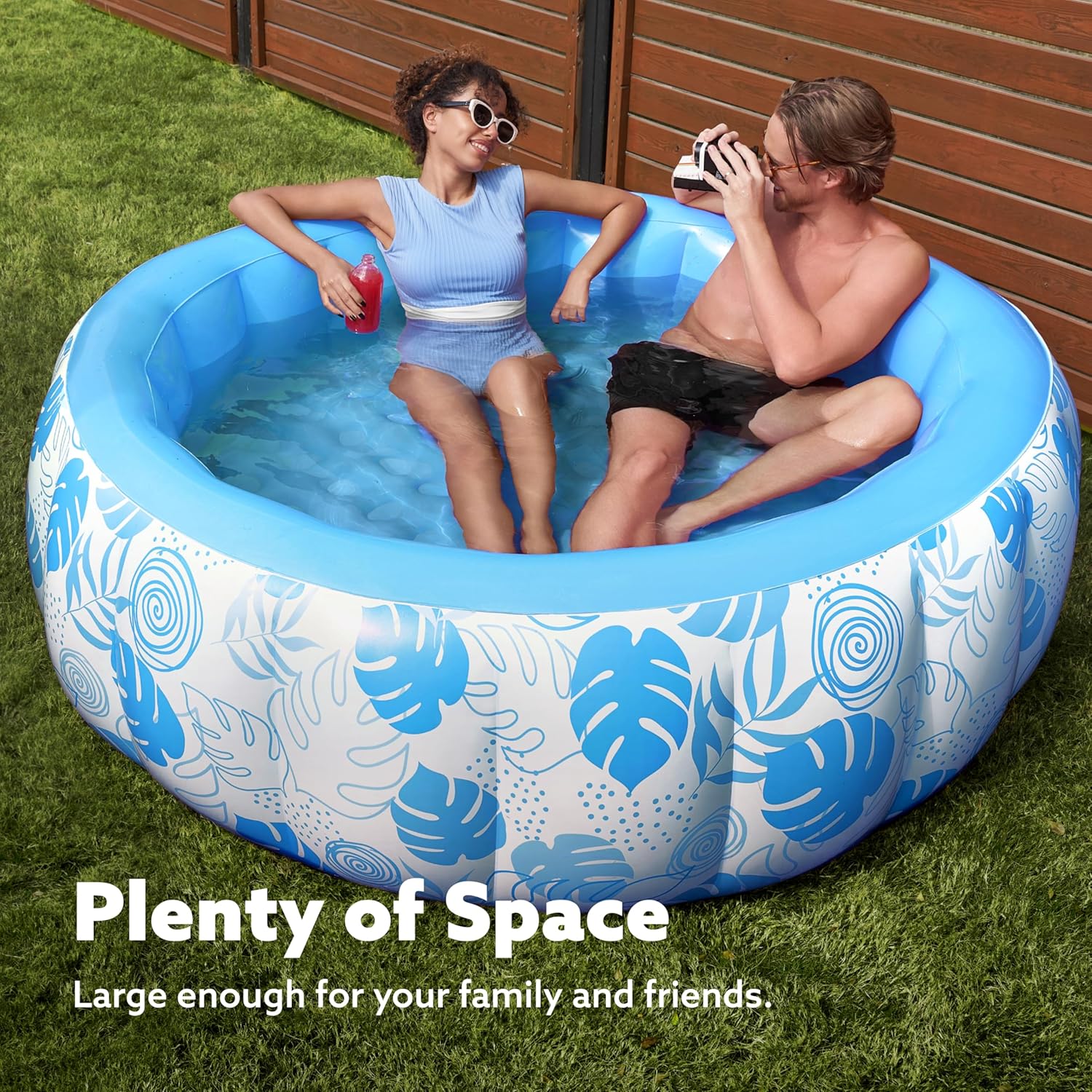 SLOOSH Inflatable Swimming Pool,5.5ft x 20 Inch Full-Sized Blow Up Durable Thickened Luxury Above Ground Family Pool with Comfortable Backrest for Summer Water Party Backyard Garden Lawn,Blue
