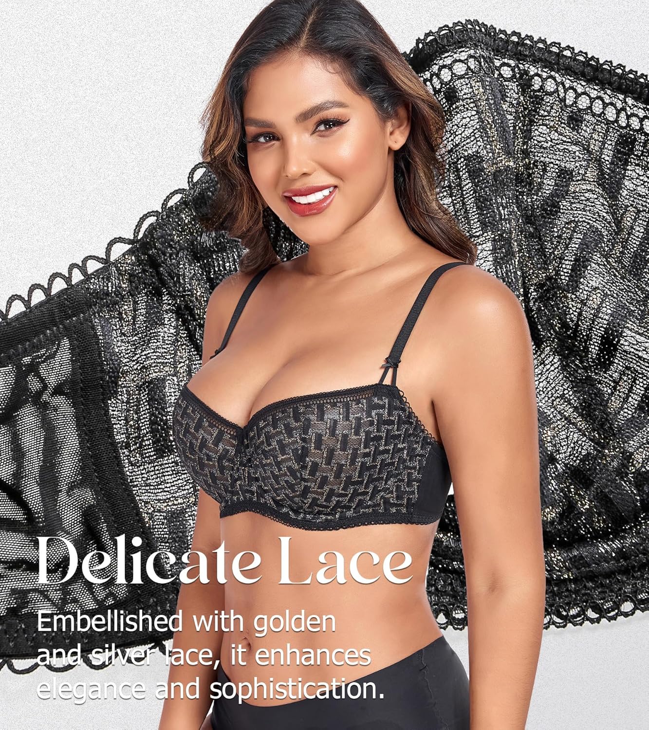 DotVol Women's Lace Sheer Balconette See Through Unlined Underwire Everyday Bra - Image 6