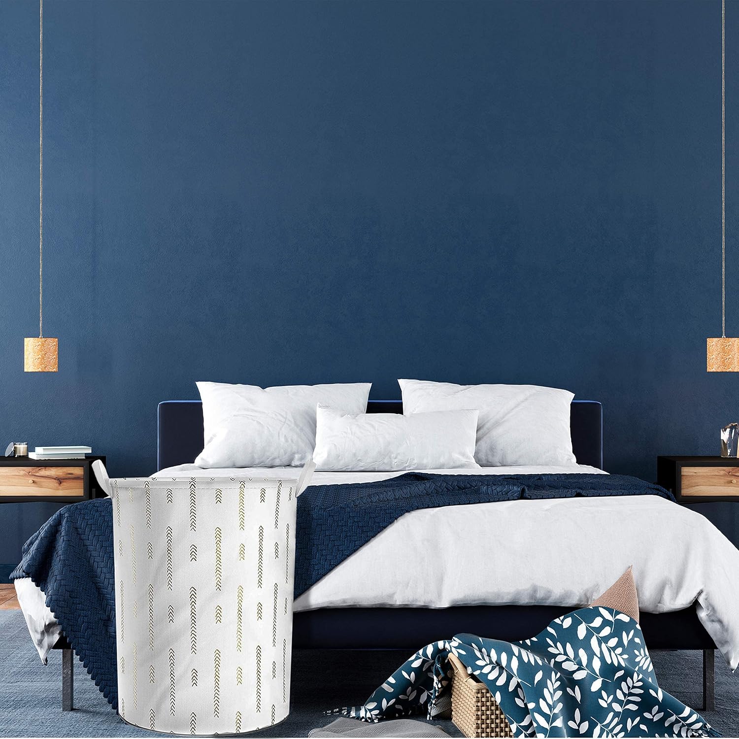 Collapsible Laundry Baskets - Clothes Hampers for Laundry - Cotton Linen Laundry Bin w/ Waterproof Lining and Drawstring (Gold, Large) : Home & Kitchen