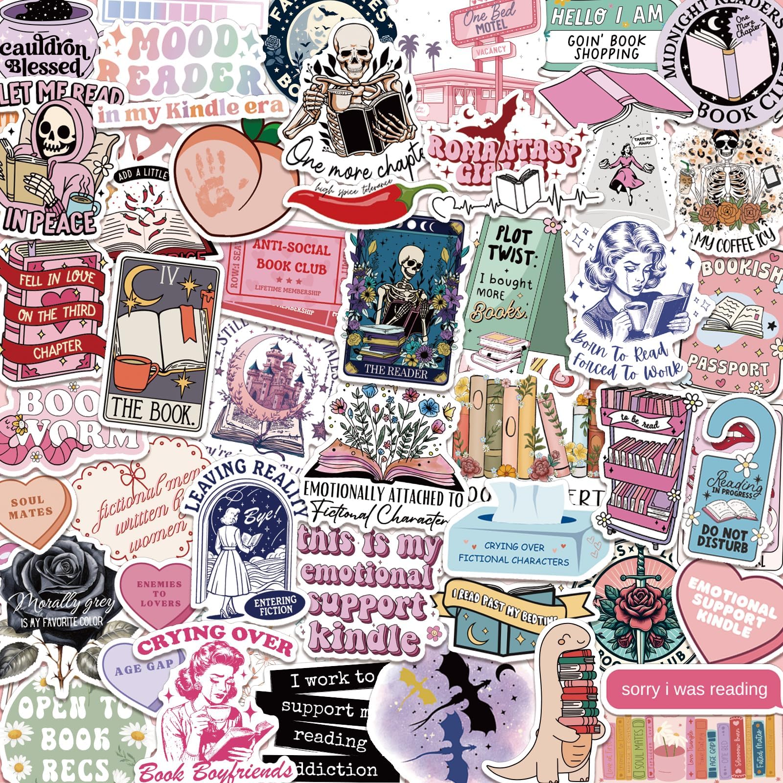 LakoArt 150 PCS Book Stickers for Kindle, Holographic Romance Bookish Sticker Pack Reading Glitter Booktok Vinyl Decals for Laptop Ebook Readers Water Bottles Waterproof