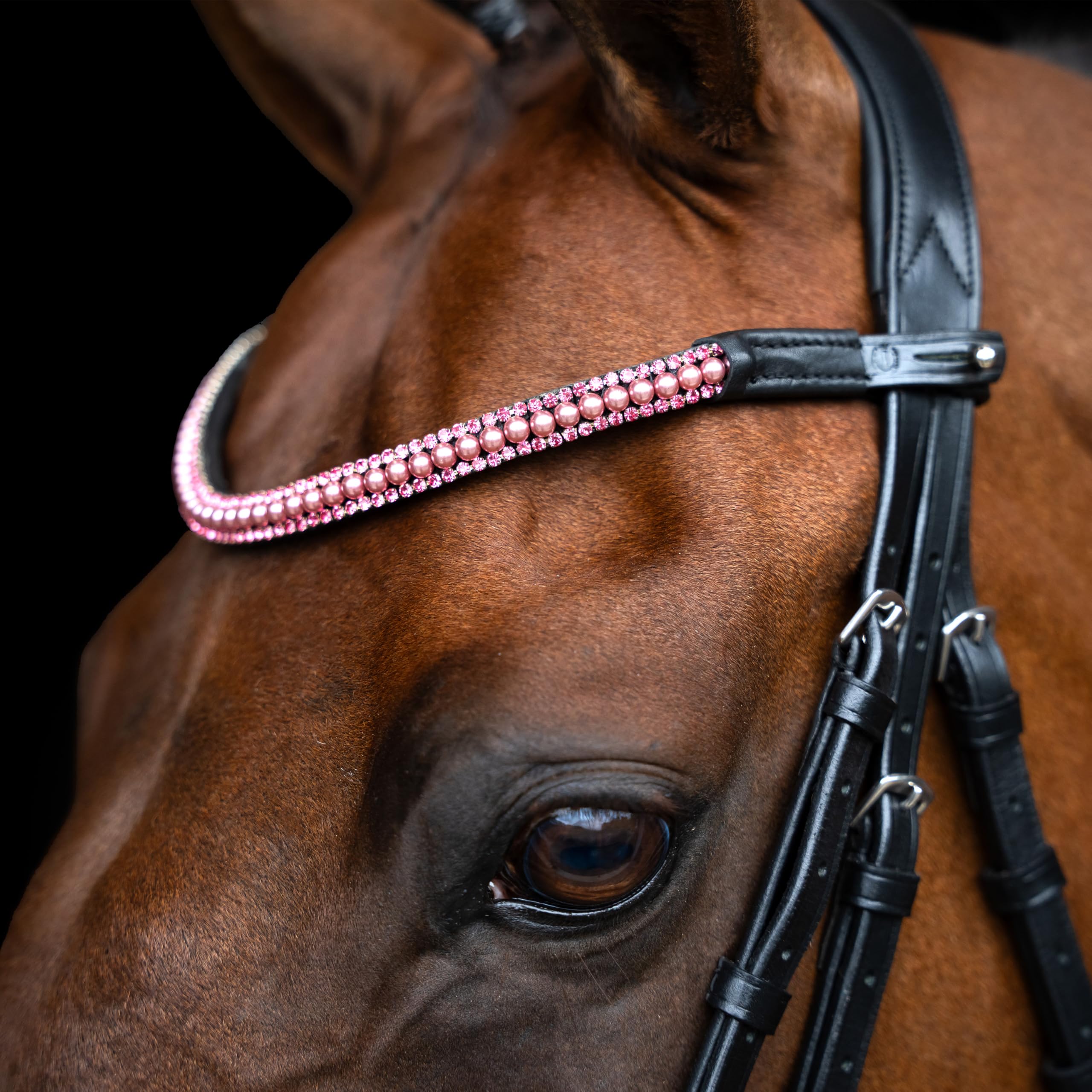 Imperial Riding Pasek na czoło IRH Beads, opaska na czoło ze skóry ze szklanymi perłami i szklanymi kamieniami strasu, zapięcie na długopis, różowy, kucyk
