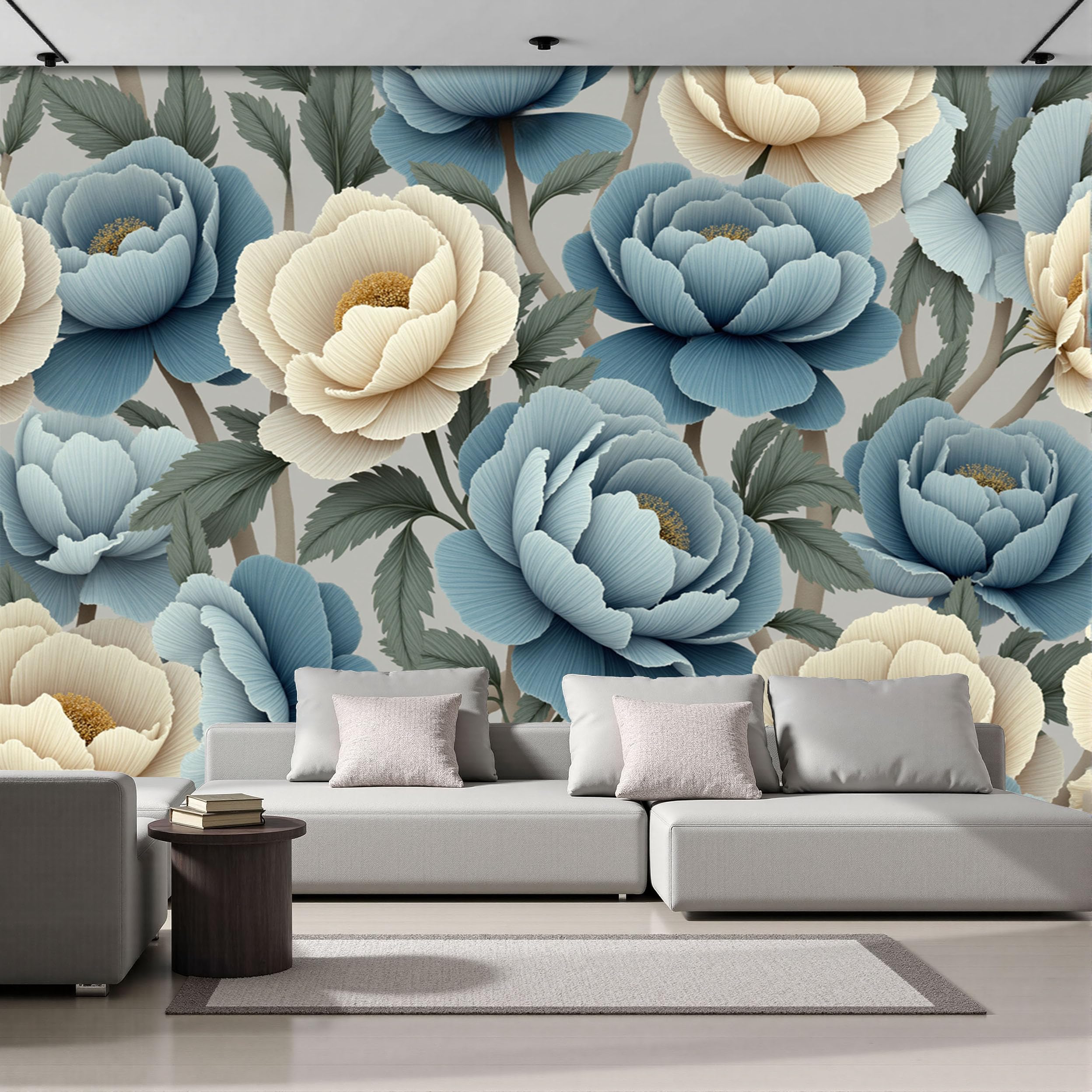 Papier peint panoramique fleurs de pivoine pour decoration salon et chambre