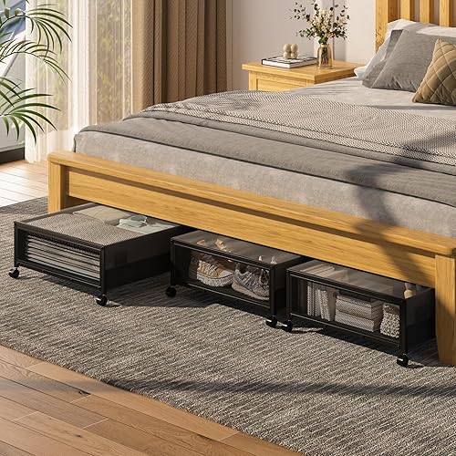 Miniatura 4 de steauty Almacenamiento debajo de la cama con ruedas, contenedores de almacenamiento de metal debajo de la cama con cubierta transparente, cajas de