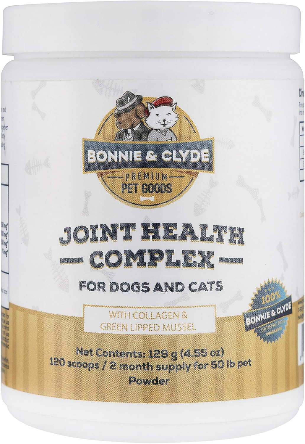 Bonnie & Clyde Hip & Joint Support for Dogs and Cats. Contains Natural Green Lipped Mussel, Collagen, Glucosamine and Chondroitin. (4.55oz)