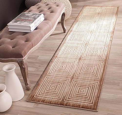 SAFAVIEH Infinity Collection INF569B - Alfombra de pasillo, 2 x 8 pies, marrón y beige, no desprende pelusa y de fácil cuidado, ideal para zonas de