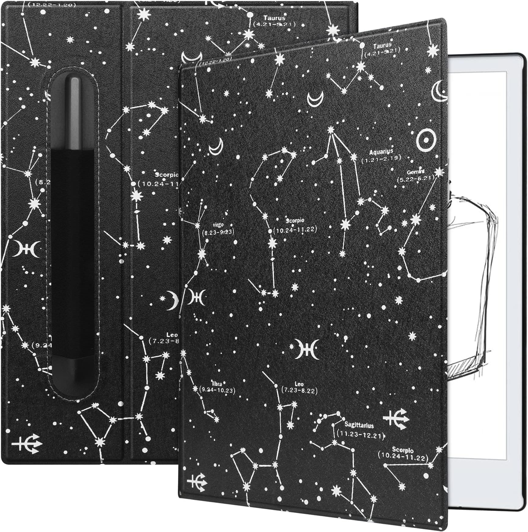 KuRoKo スリム軽量ブックフォリオレザーケースカバー Remarkable 2用 (星座)