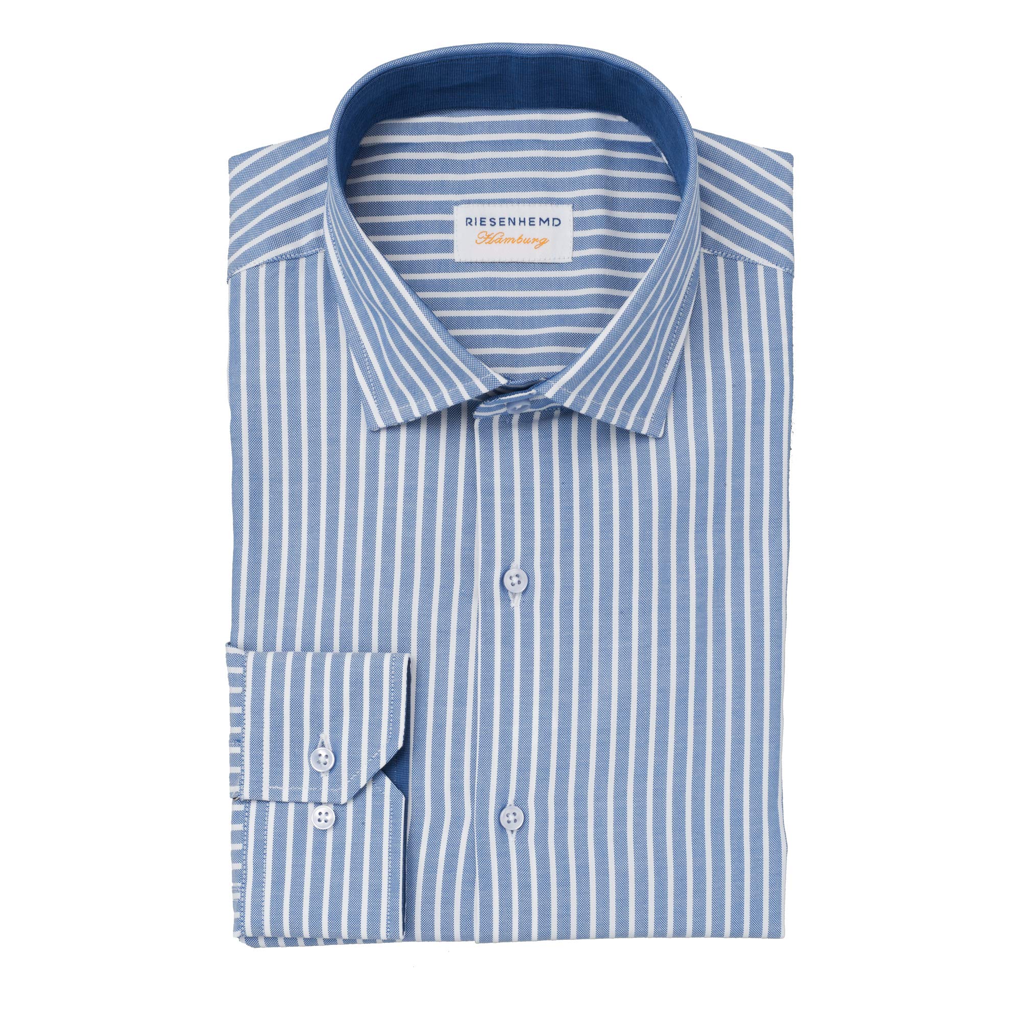 Herren-Hemd - extra Langer Arm 72 cm - Modern Fit in Überlänge für große Männer - Freizeithemd - 100% Baumwolle - mattblau-weiß gestreift - Modell Lissabon