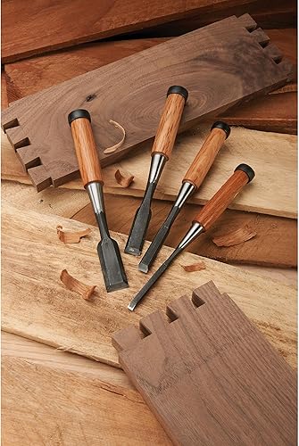 Miniatura 4 de Ioroi - Juego de 4 cinceles japoneses para banco (0.236 in, 0.472 in, 0.709 in, 0.945 in), hoja de acero de alto carbono, mango de madera, cinceles