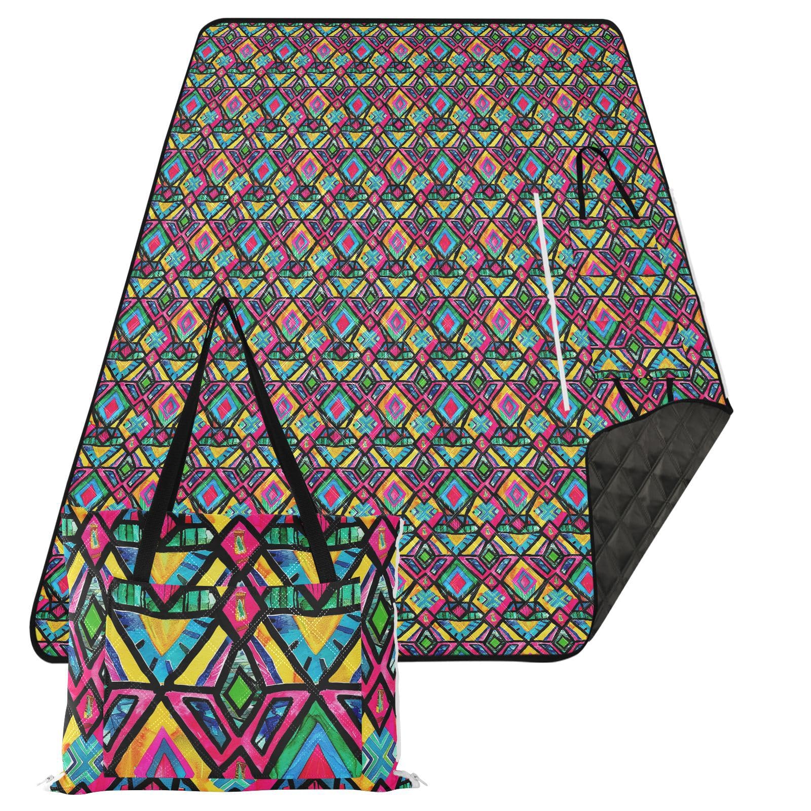 Manta de picnic con patrón geométrico bohemio, impermeable, para playa, grande, grande, para mujeres, 30 años, regalo para parejas, alfombra de picnic