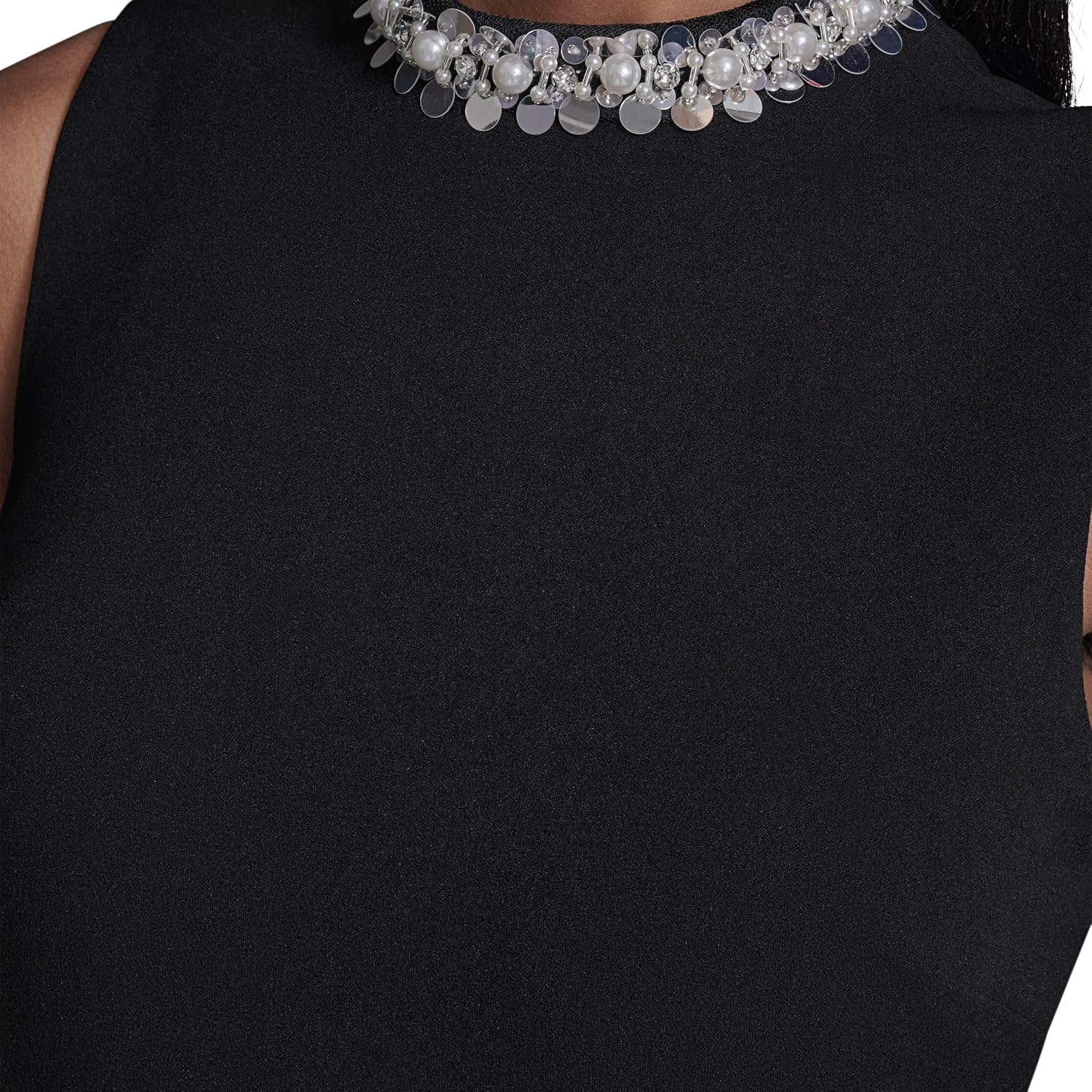 Karl Lagerfeld Women's Sleeveless Embellished Neckline Scuba Crepe a Line Dress