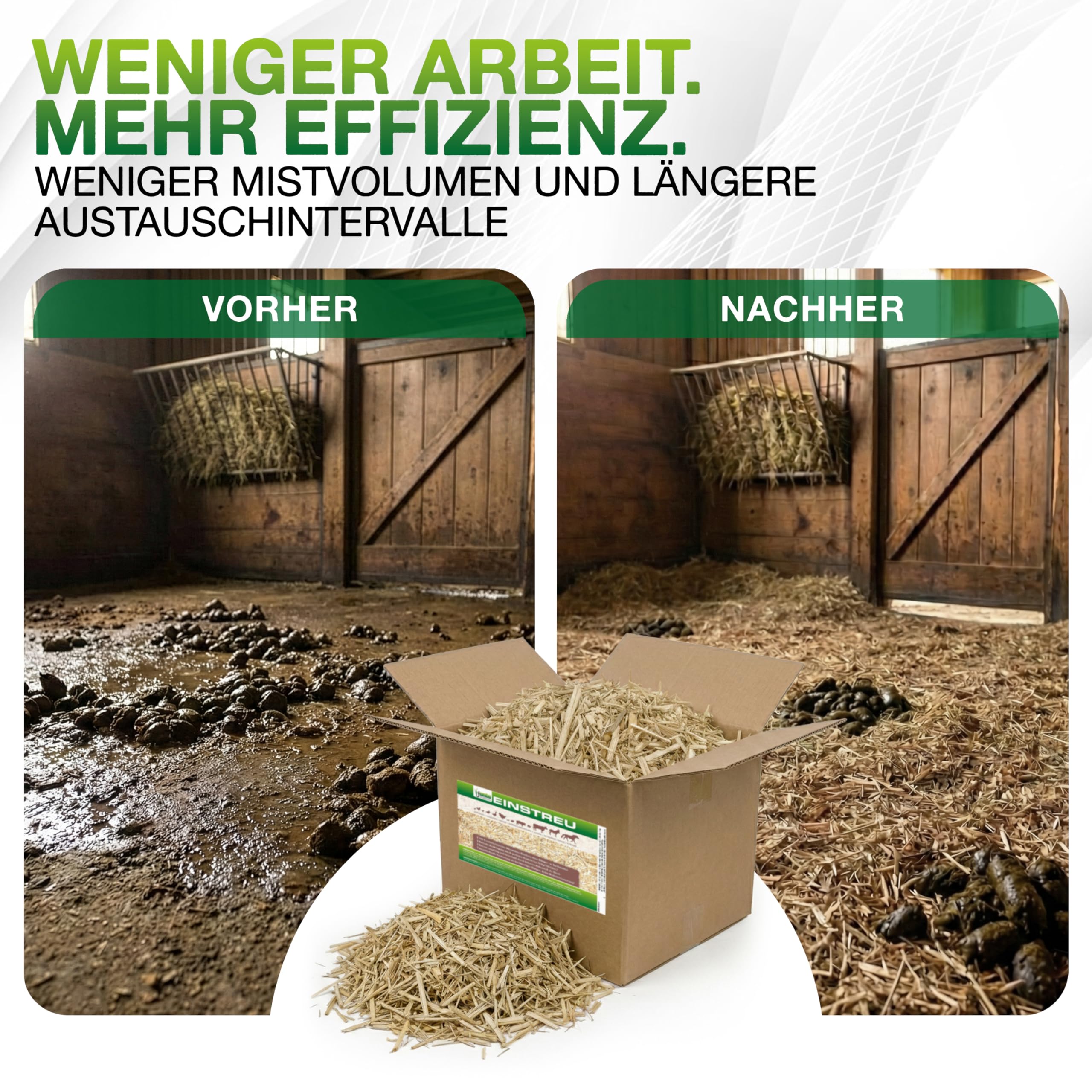 Jumbogras® Großtier- Pferdeeinstreu aus Miscanthus|Elefantengras|Chinagras-Häcksel, Streu statt Stroh, Holz, Sägespäne, Pellets in Box|Stall|Paddock Mist-frei (10 x 24 kg Vorratspack)