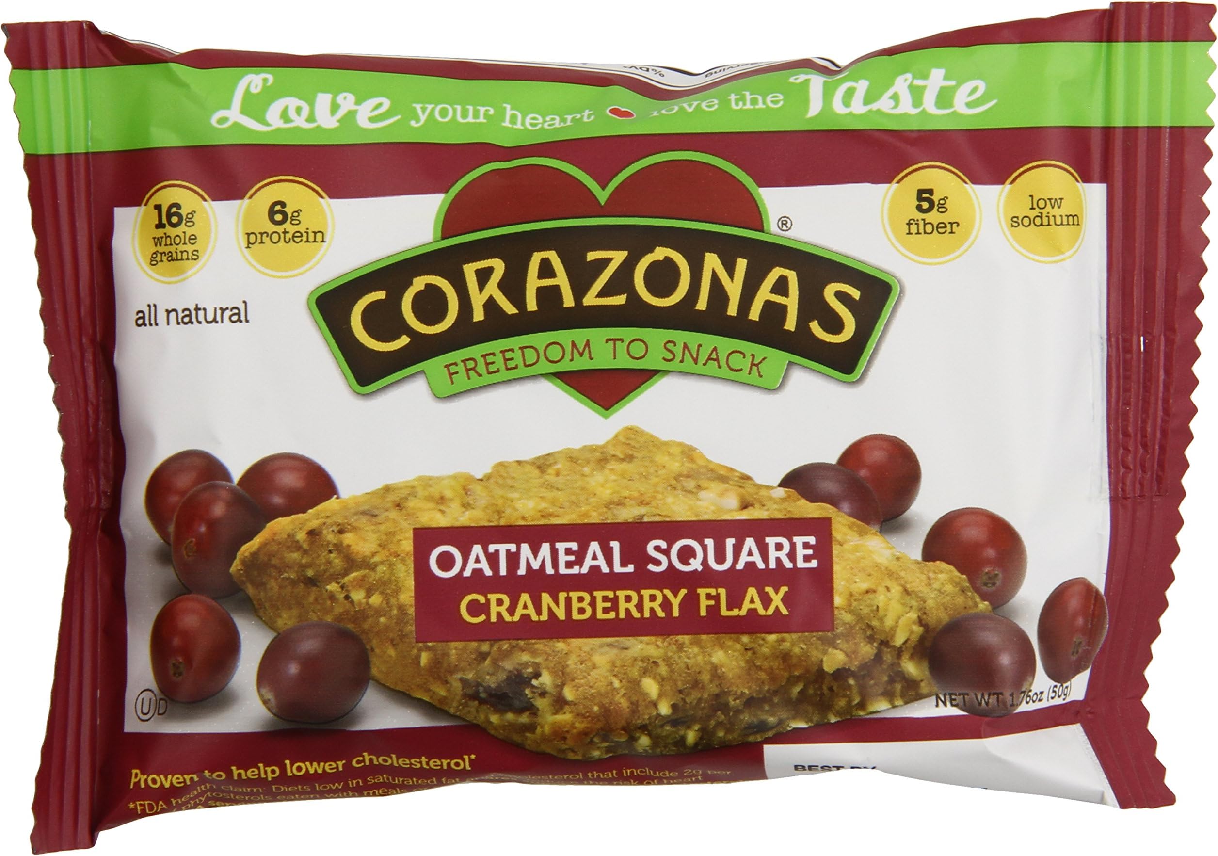 Corazonas Foods Oatmeal Squares Cranberry Flax - 12 Squares