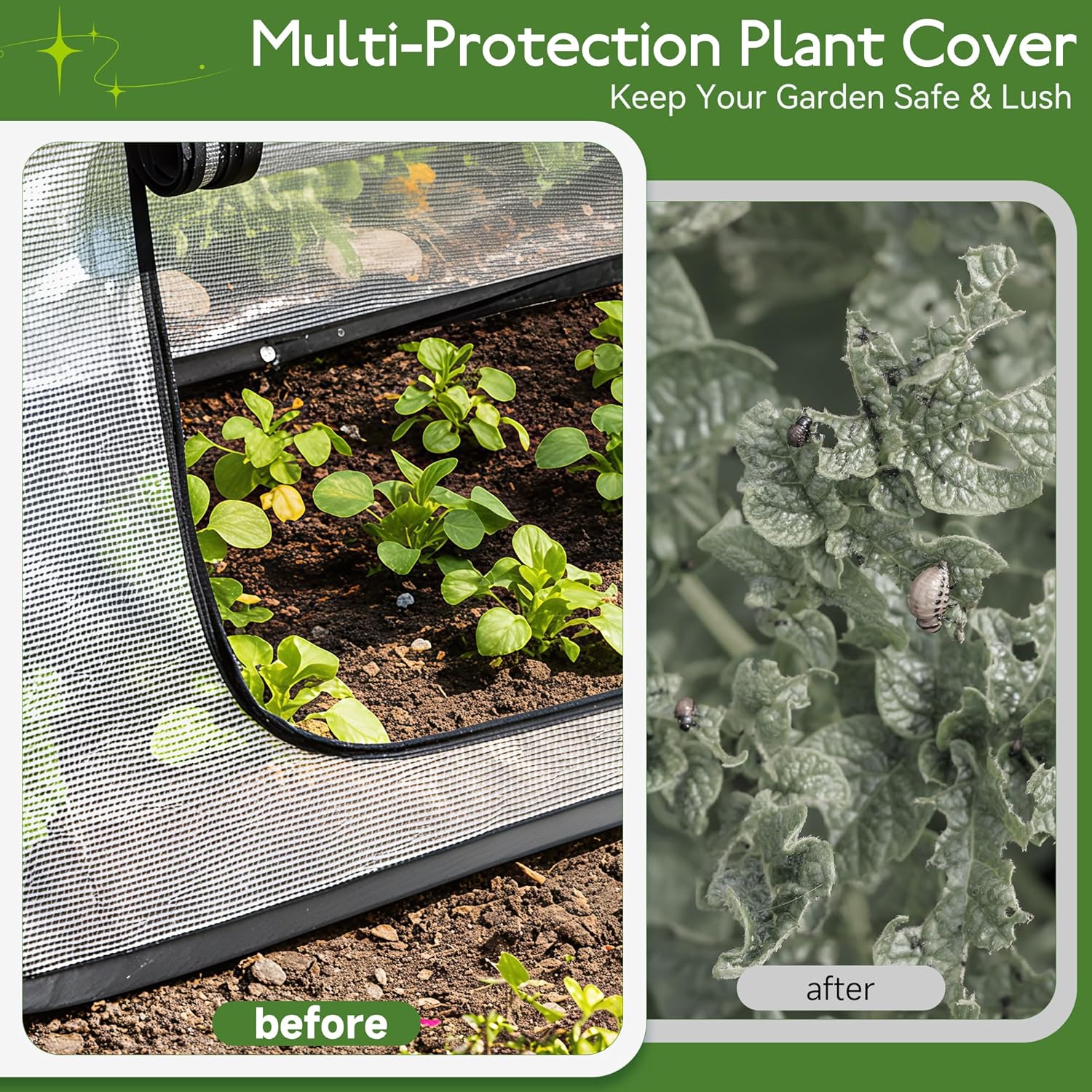 2Pack Garden Covers for Raised Beds,Pop Up Mesh Plant Cover,Plant Shade Tent,45" X 22" X 16" Crop Cage with Zipper Door,Protection Vegetable Fruit from Animal