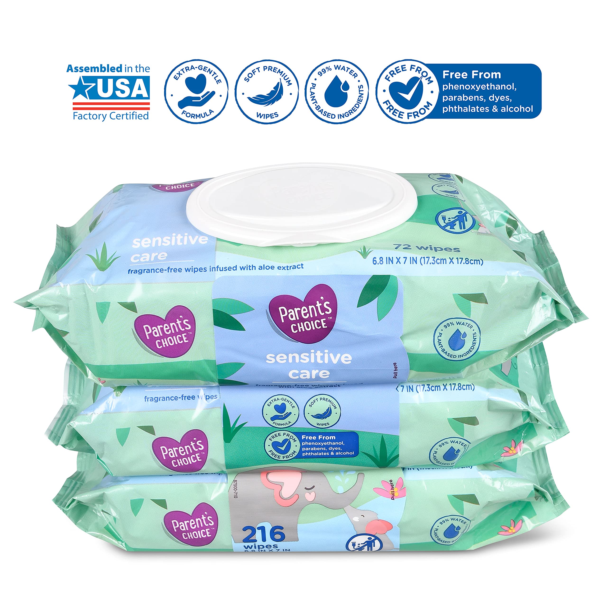 Parent's Choice Sensitive Wipes, 216 sheets (Pack of 3)