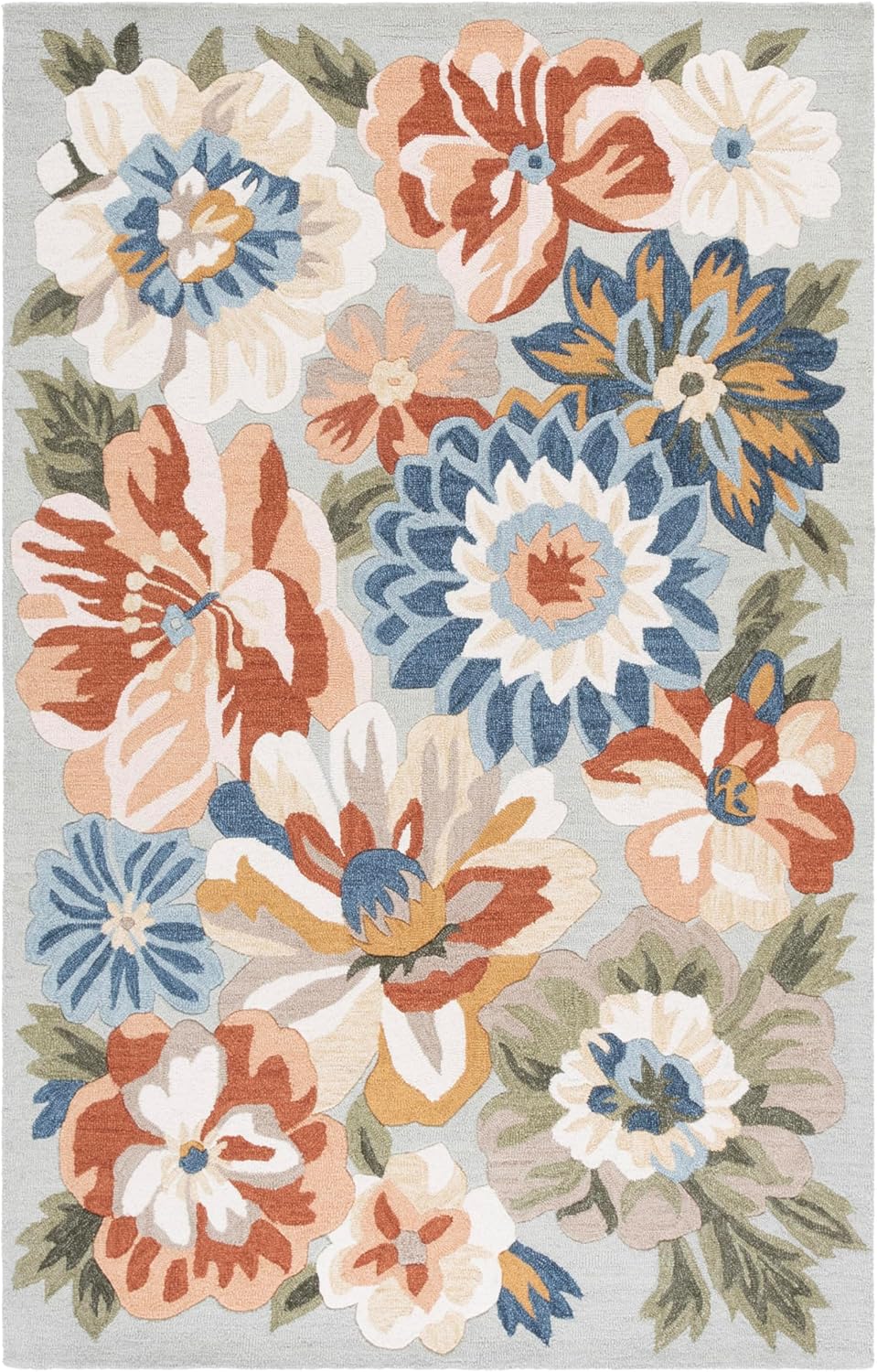 SAFAVIEH Area Rug 5x8 - Jardin Collection - Sage & Blue, Handmade Wool, Floral Design, Ideal for Living Room, Bedroom, Dining Space (JAR761W)