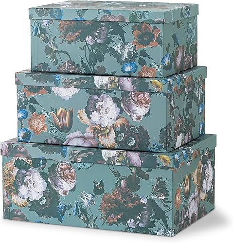 Miniatura 1 de Soul & Lane Cajas de cartón decorativas con tapas  Elegance in Bloom - Juego de 3  Cajas de cartón anidable floral Moody