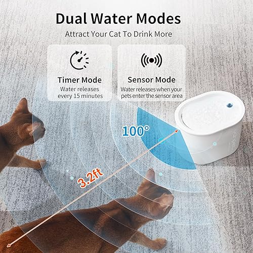 Miniatura 6 de uahpet Fuente de agua para gatos, fuente de agua inalámbrica y funciona con pilas, para gatos en el interior, 67 oz2 L, instalación sin esfuerzo,