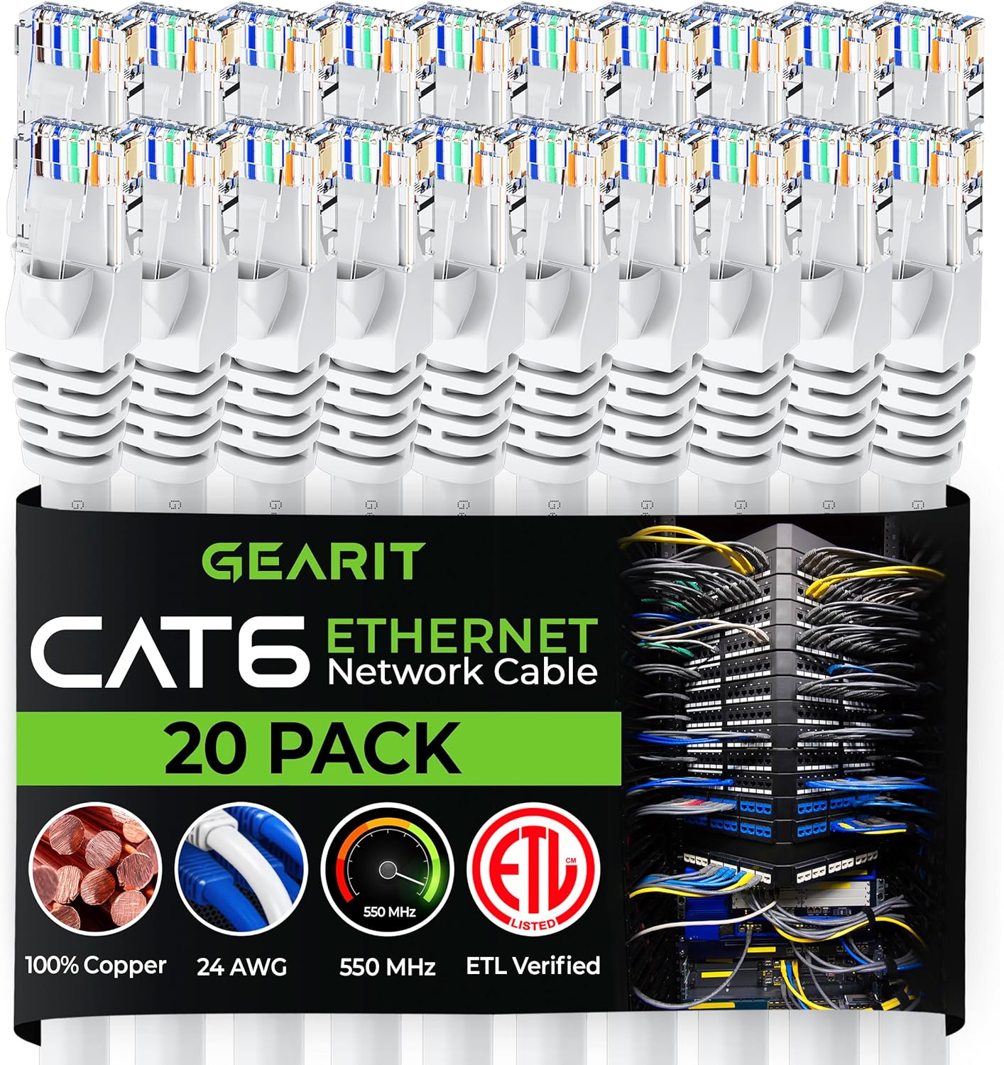 GearIT Cat 6 Cable 10 ft (20Pack) Cat6 Patch Cable, Cat 6