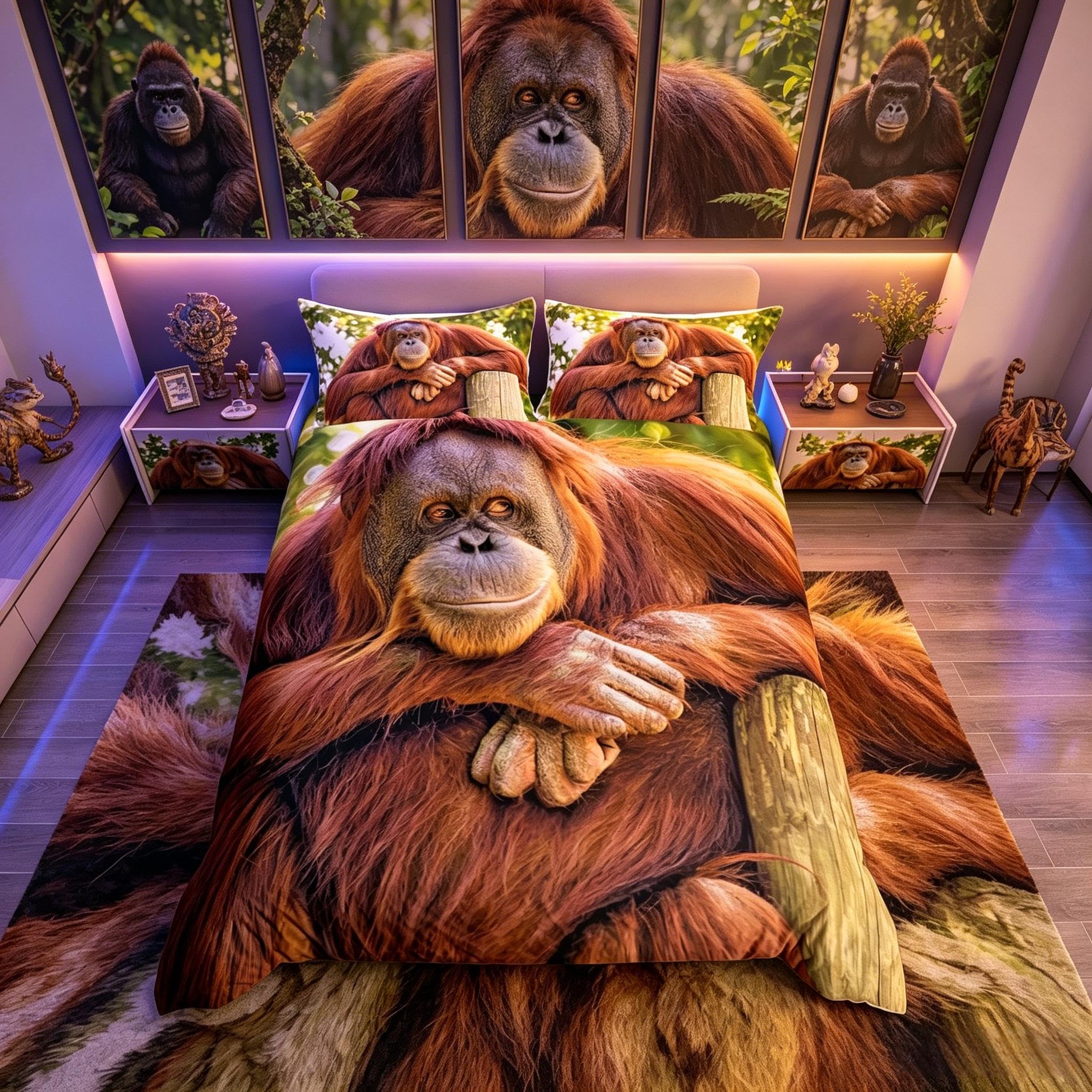 Loussiesd Kids Gorilla Bedding Set for Girls Boys Adults Brown Wild Animal Comforter Cover Nature Wildlife Duvet Cover Room Decor 3D Gorilla Monkey Junior/Cot Bed Size Bedding Collection 2Pcs