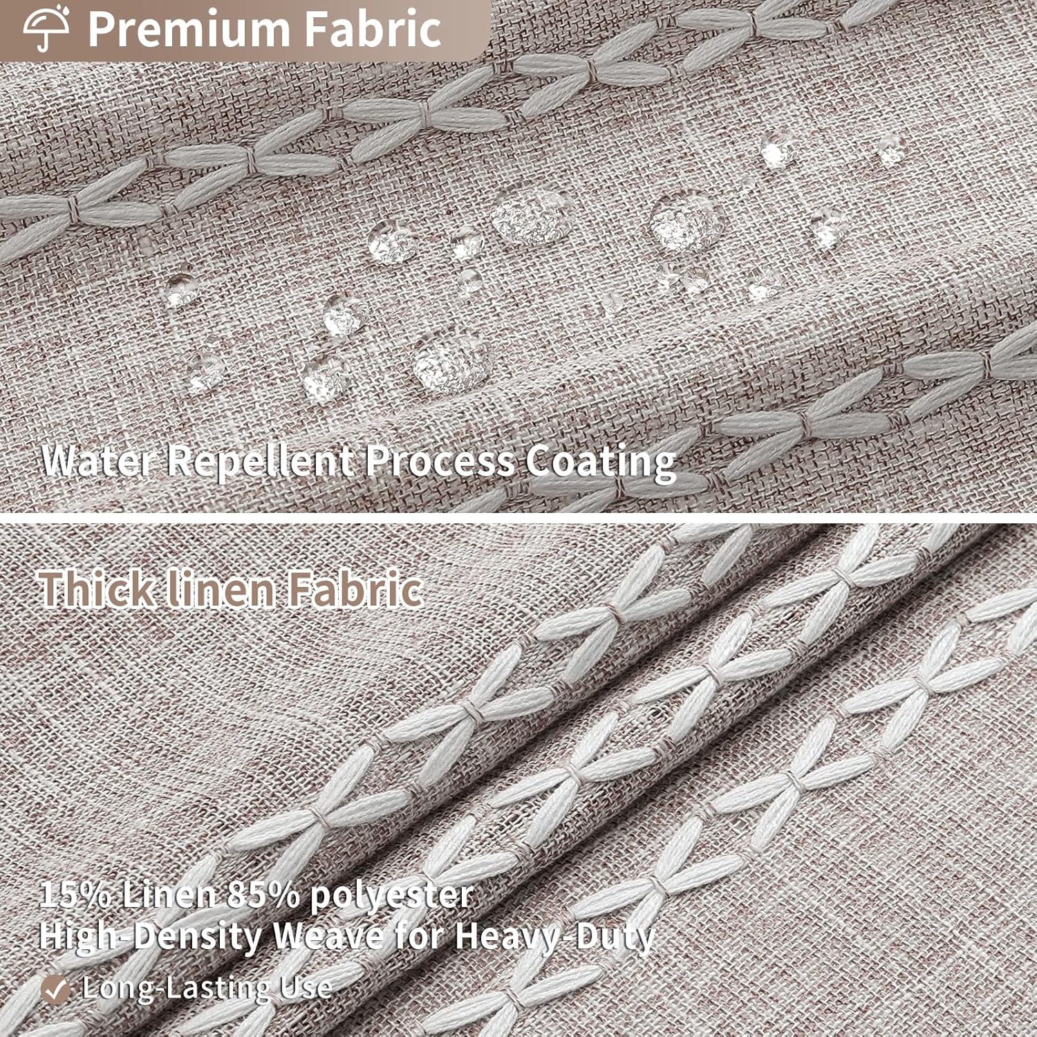 MitoVilla Grey Farmhouse Fabric Shower Curtain Set, Boho Modern Polyester Linen Shower Curtains for Vintage Rustic Bathroom Decor, Country Tassel Thick Cloth Shower Curtain, 72 x 72
