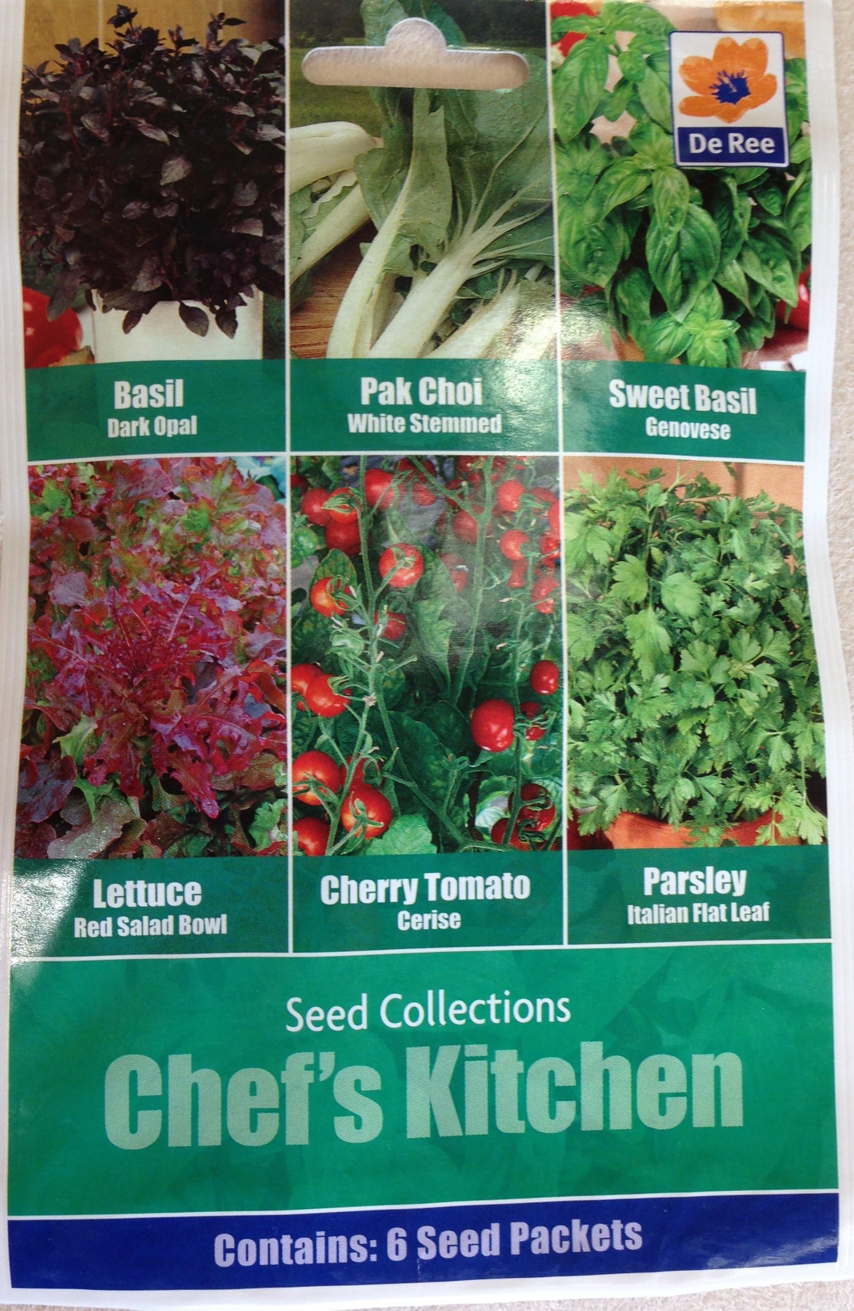 CHEF'S KITCHEN SEED Collection - Basil, Pak Choi, Sweet Basil, Lettuce, Cherry Tomato & Parsley