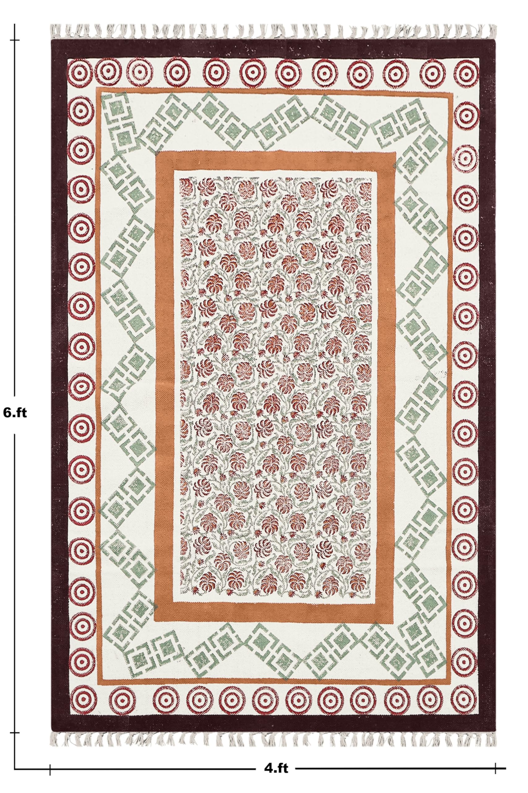 Bawełniany dywanik z nadrukiem blokowym ręcznie 15 x 20 cm mata kilimowa płaski splot kasztanowy pomarańczowy współczesny design kamień łatwy do prania gruby 0,5 cm ręcznie tkany dywanik do wnętrz na