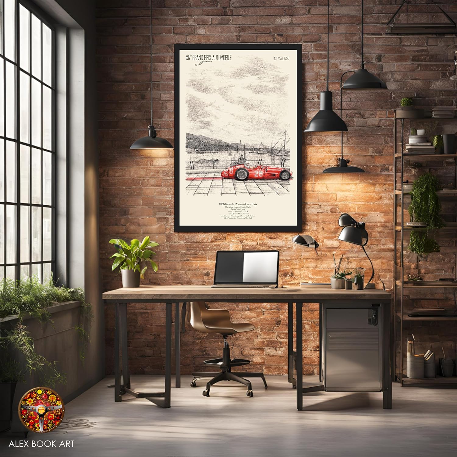 1956 Formula Monaco GP Vintage Art Print - Stirling Moss Maserati Ink & Watercolor Wall Art Poster - Best Home & Office Décor Gift for Motorsport Fans