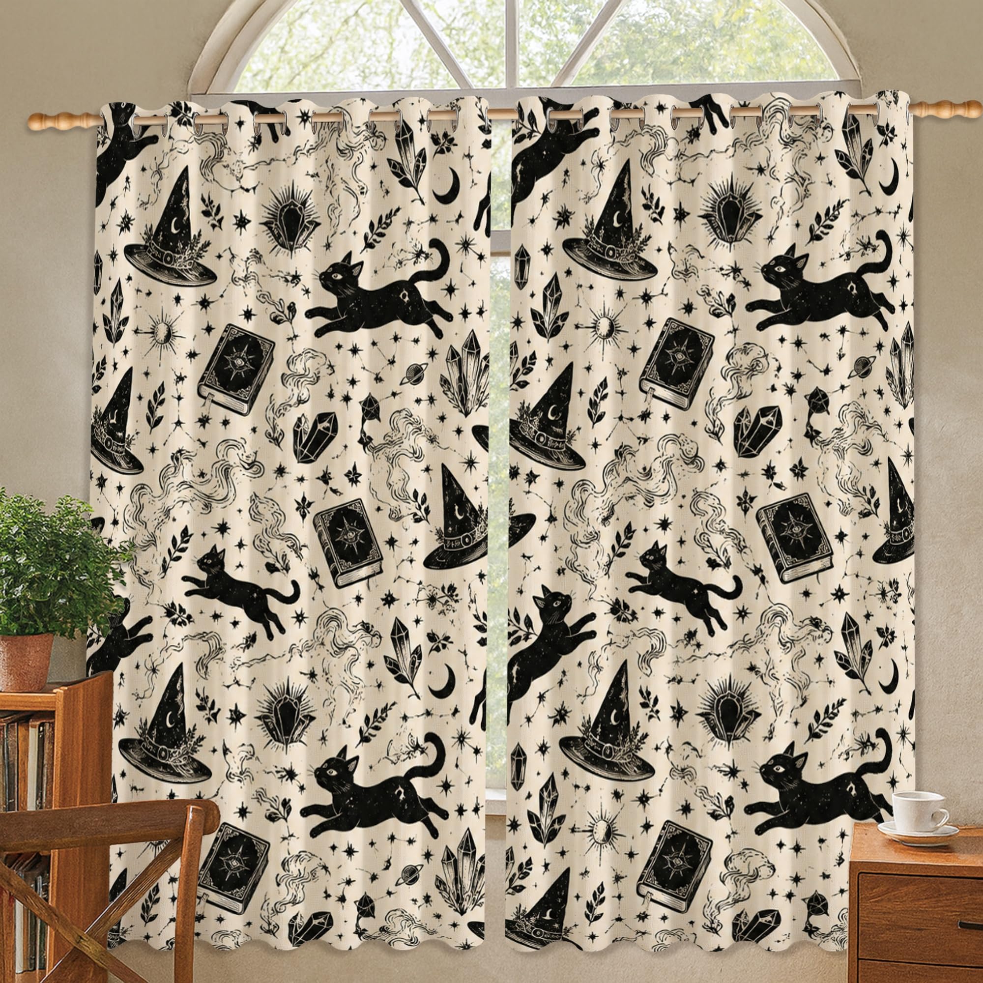 Rideaux occultants chat d'Halloween pour une chambre cosy et mystique
