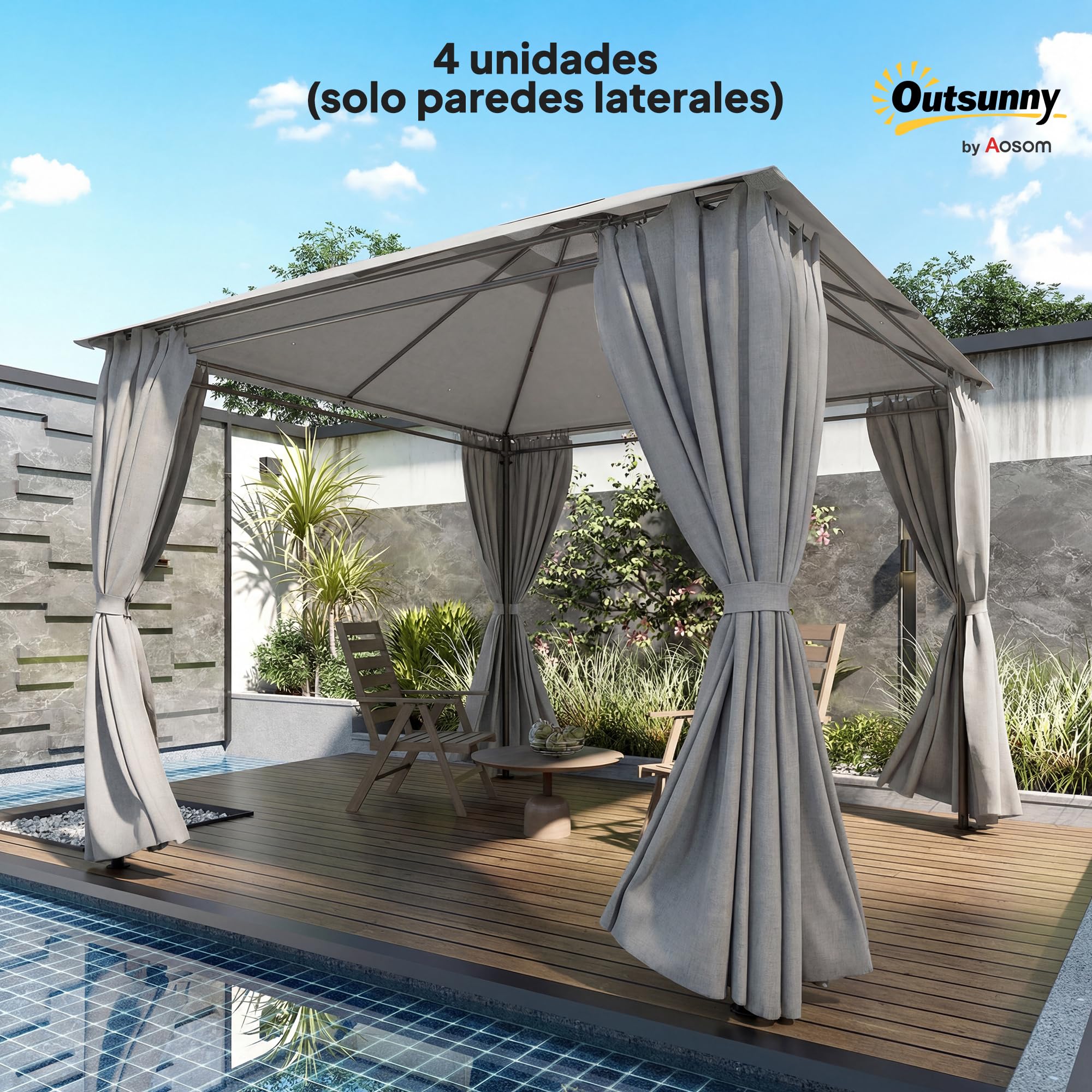 Outsunny 4 pareti laterali per gazebo 3x3 m impermeabili Grigio chiaro