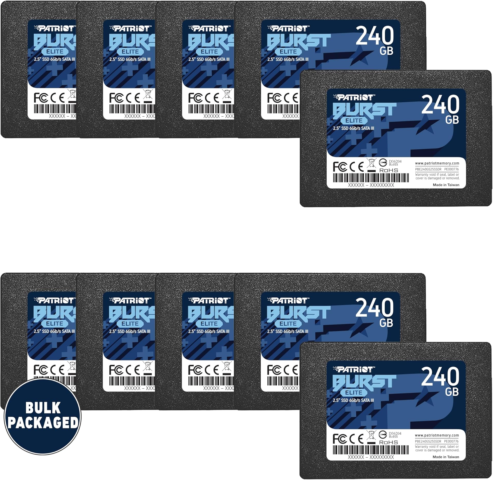 Patriot Memory Burst Elite SATA 3 240GB SSD 2.5 Inch Internal Solid State Drive Bulk Packaged 10 Pack - PBE240GS25SSD0B