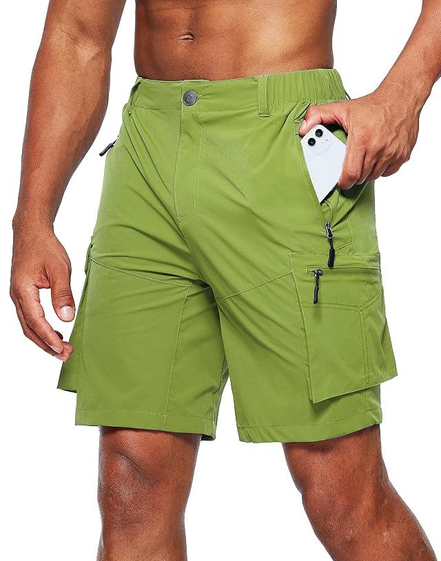 Pudolla Mens Hiking Cargo Shorts Quick Dry Outdoor Travel Shorts for Men with Multi Pocket for Fishing Camping