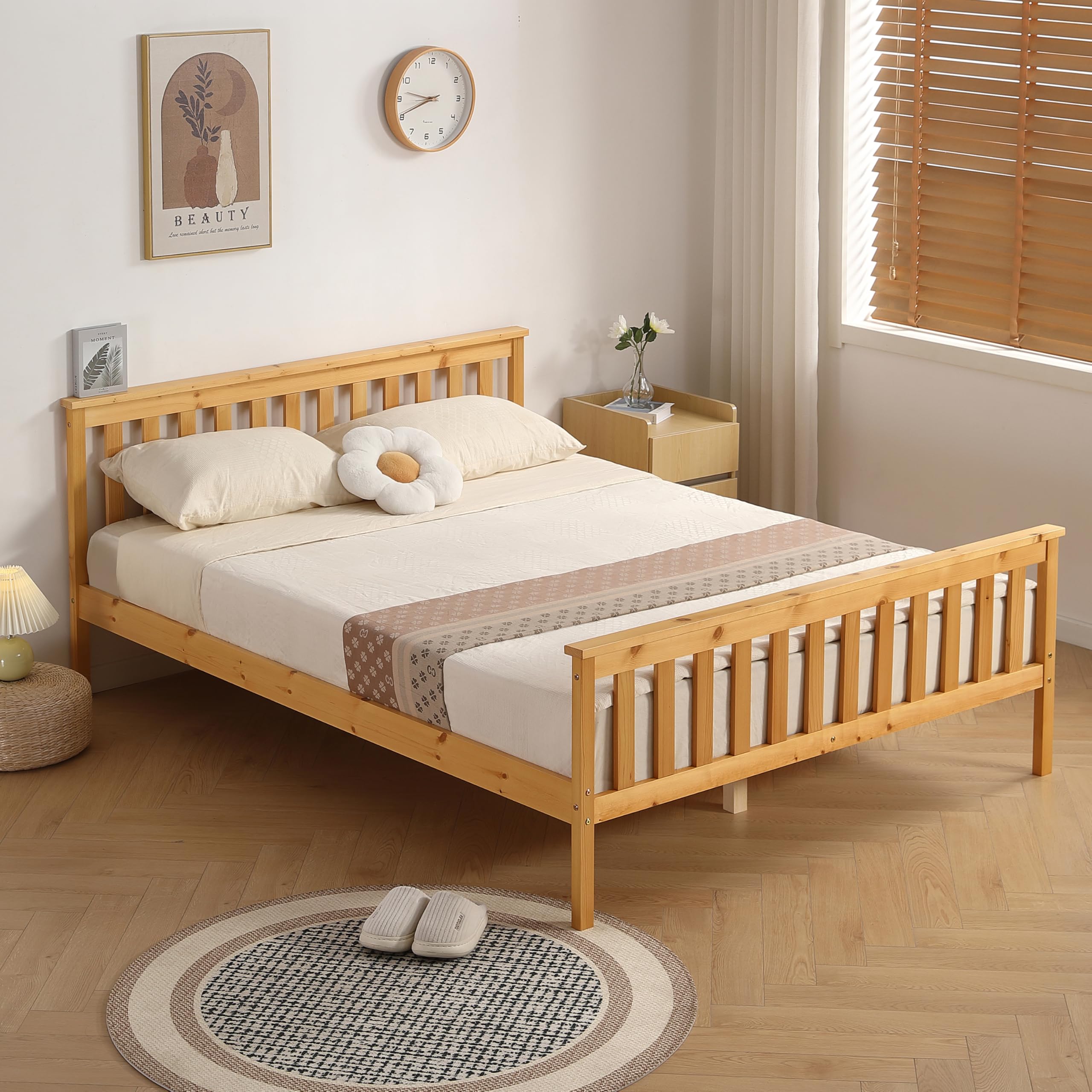 Comfy Living 5ft King Bed Frame with Mattress, Solid Pine Wooden Bed for Adults Kids Teenagers, Atlantis Style, Caramel — image 1
