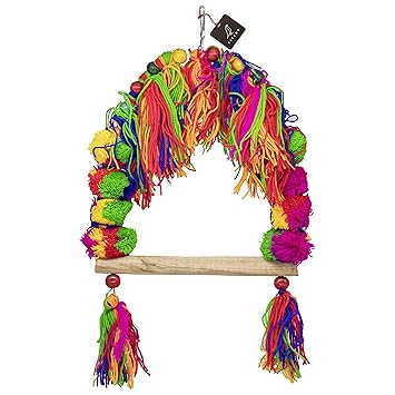 PETZOO Interactive Threaded Bird Perch Swing Bird Ladder Colorful Toy for Big Birds, Macaw, African Grey Pet Toy, Parrot, Cage Accessories, Resting Toy & Wooden Training Aid for Bird & Parrots