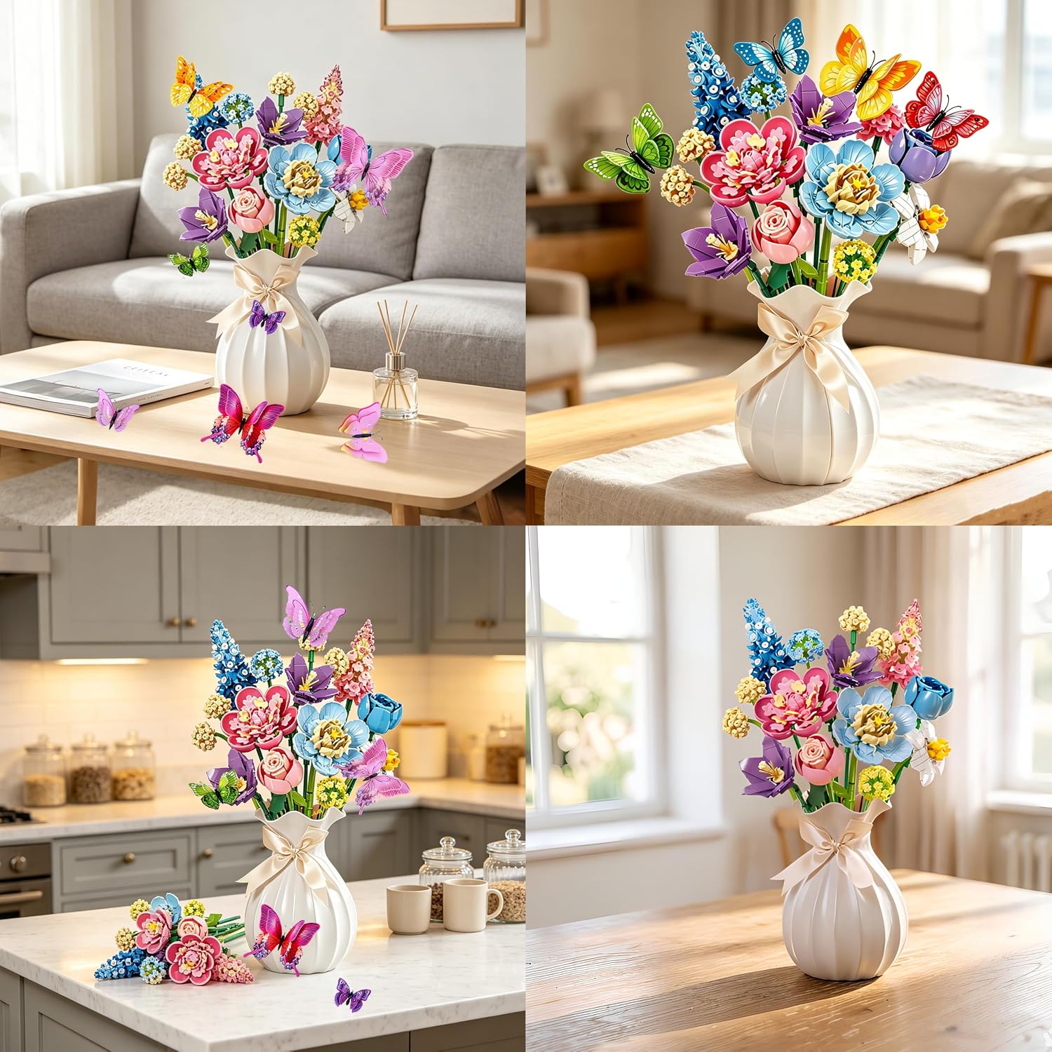 Flowers Bouquet Building Set Rose Compatible with Lego Flowers with vase Light for Adult Girl Women，Botanical Collection Gothic，Mother's Day Easter Gifts Home Office Decor image 3