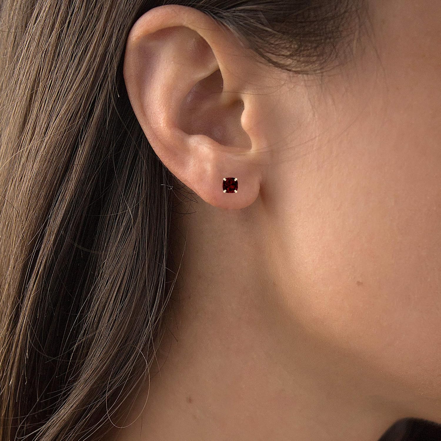 Solid 14K Gold 6mm Cushion Cut Genuine Birthstone Stud Earrings For Women | Hypoallergenic Studs | Natural or Created Gemstone Stud Earrings For Women