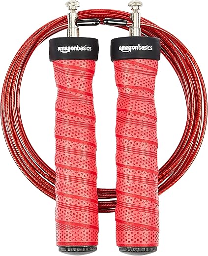 Amazon Basics Corde à sauter avec grip sur les poignées, Rouge