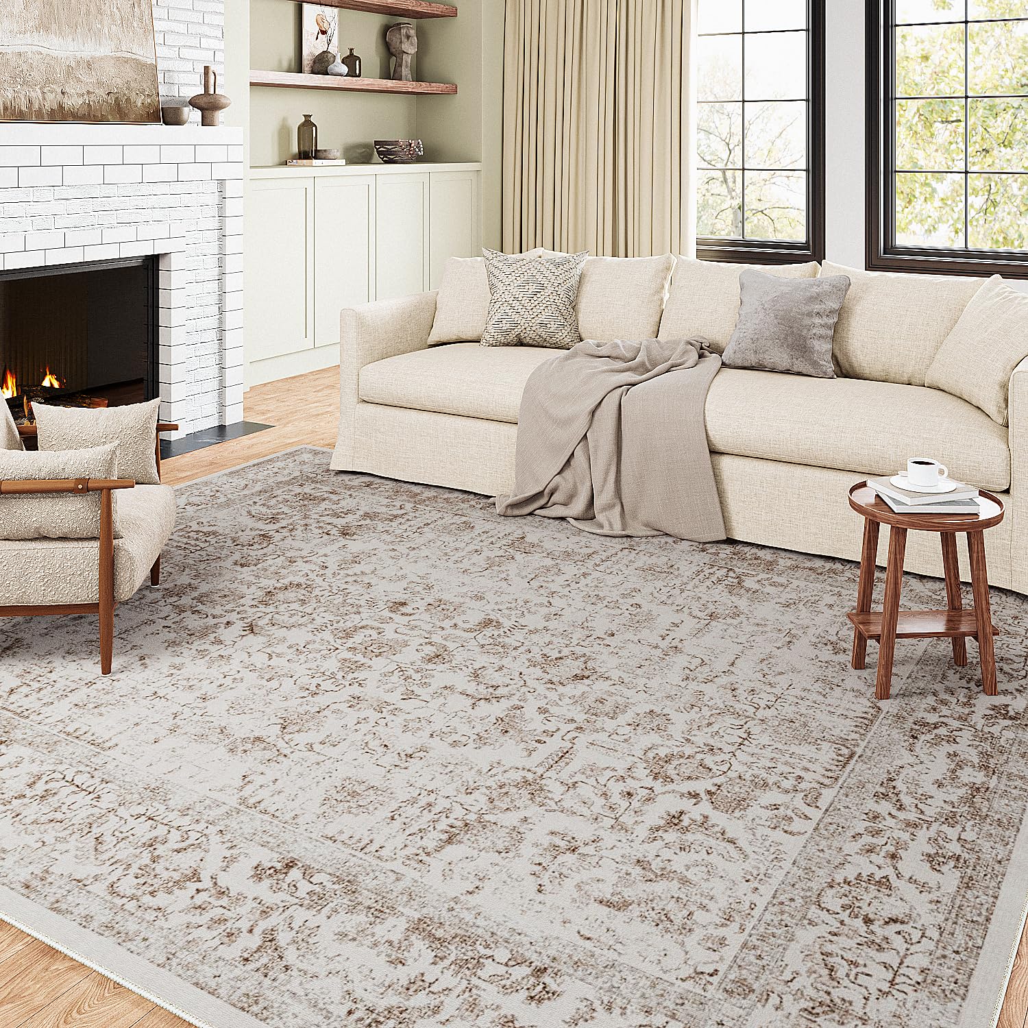 HUGEAR Vintage Tappeto Salotto Marrone Tappeti 180x270cm Soggiorno Antiscivolo Lavabile in Lavatrice Tapette Camera da Letto Sala Ufficio Bambina Bambino Pelo Corto Grande Carpet