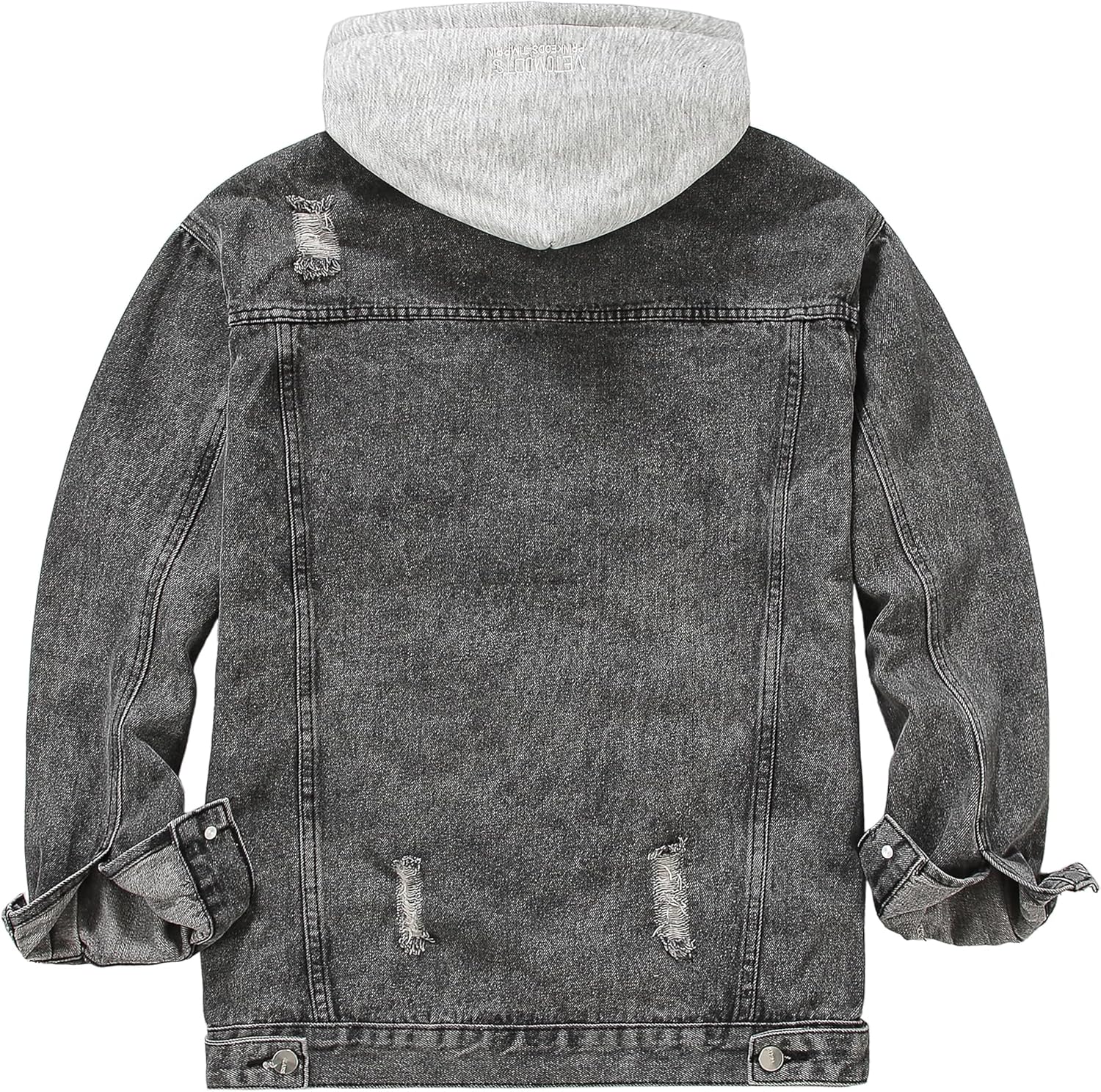 DOSLAVIDA Men's Distressed Denim Jacket Unisex Button Down Jean Coat Casual Long Sleeve Trucker Hooded Jackets Outwear - Image 2