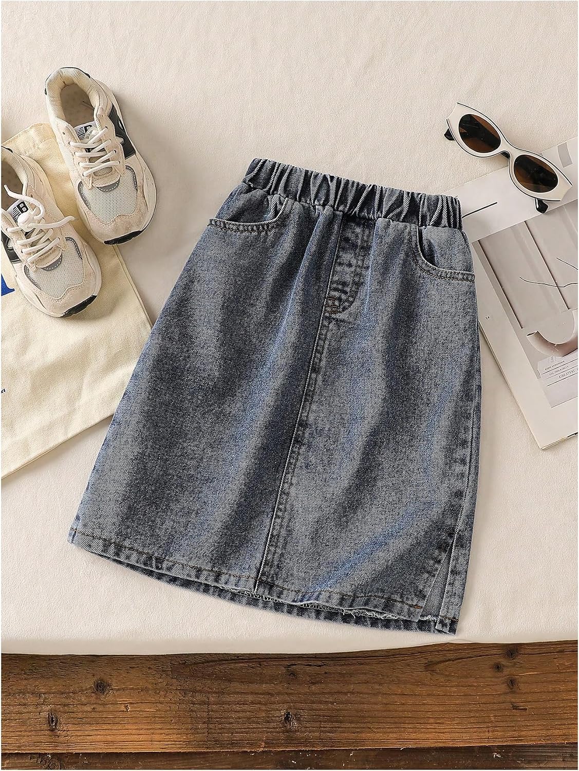 GORGLITTER Girl's Denim Jean Skirts High Elastic Waist Slit Side A Line Casual Midi Skirt image 3
