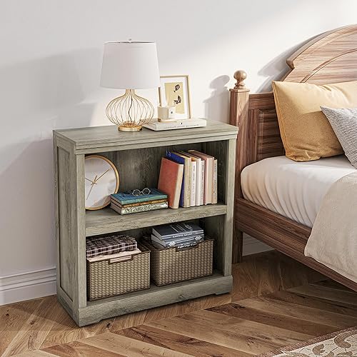 Miniatura 5 de LINSY HOME Estantería y estantería de 2 niveles, estantes pequeños de almacenamiento de madera para oficina en casa, sala de estar, dormitorio,