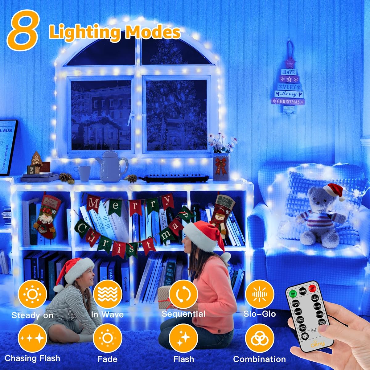 Ollny Rope Lights 33Ft 100 Led, Usb Multicolor String Lights With Remote, 8