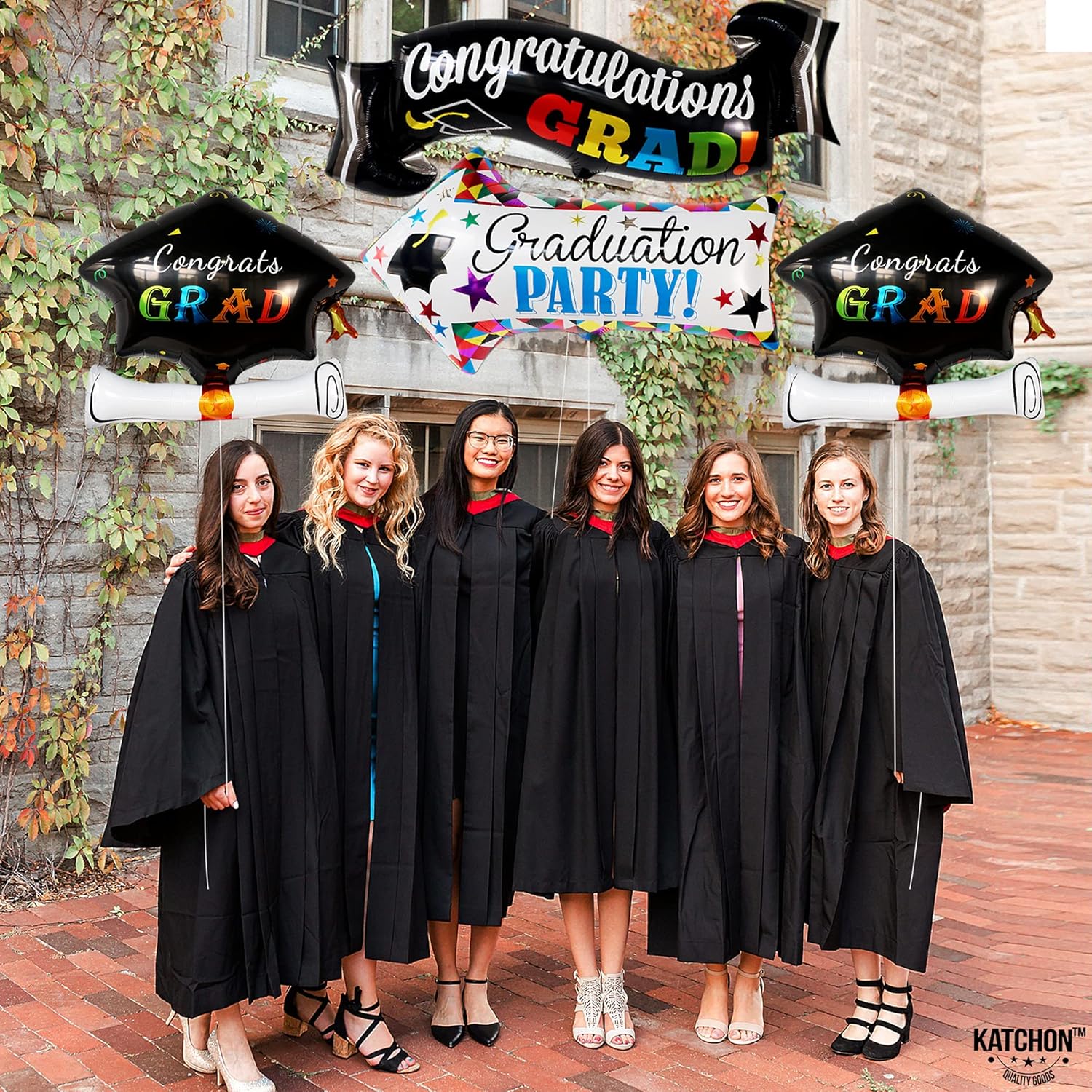 Black Graduation Cap Garland with Graduation Balloons - 4 Strings | We are So Proud of You Banner, No DIY | Felt Grad Banner | Nurse Graduation Decorations 2022 | Graduation Party Decorations 2022
