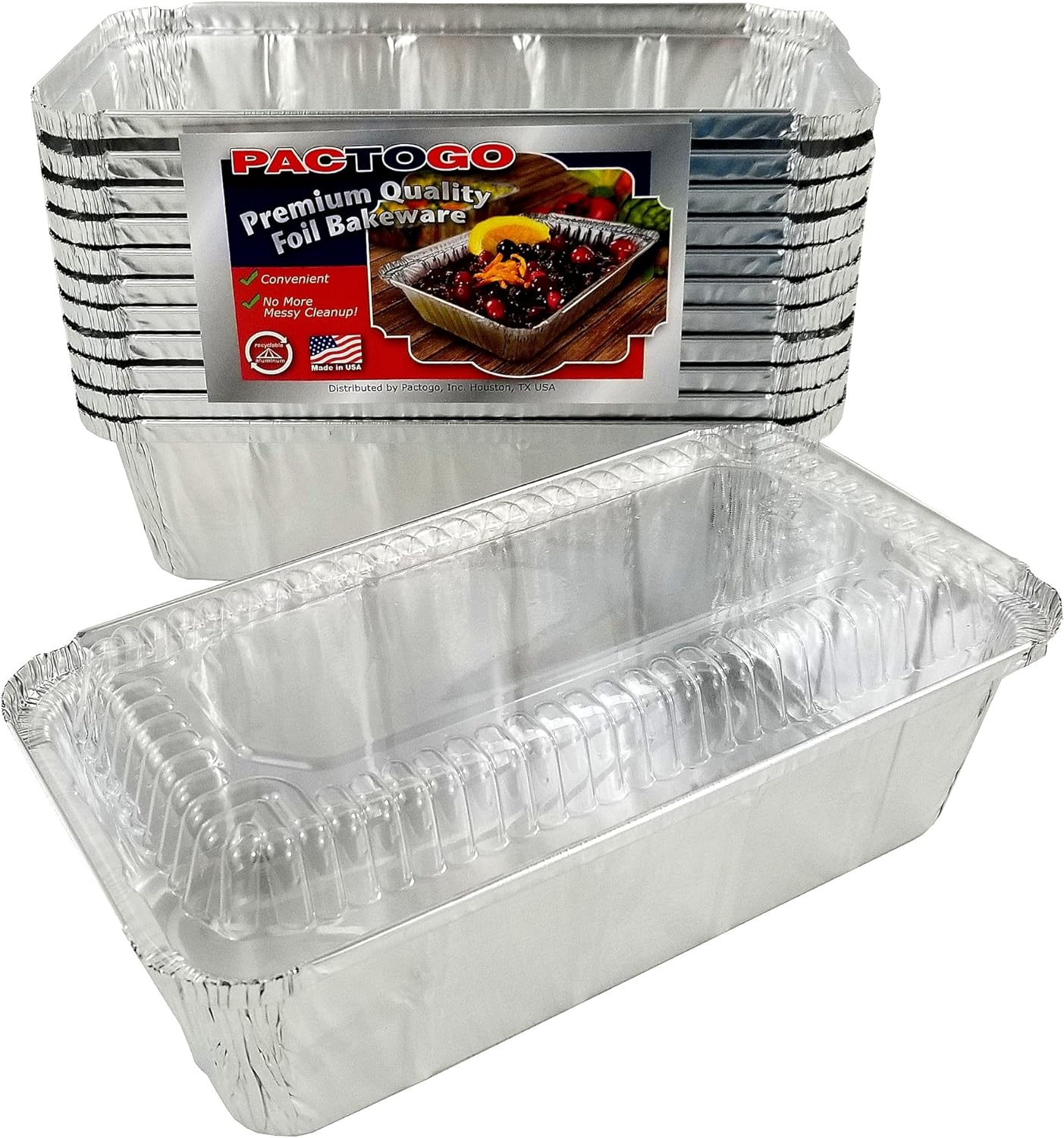 PACTOGO 2 lb. Aluminum Foil Loaf/Bread Pan Tins w/Clear Dome Lid (Pack of 500 Sets)