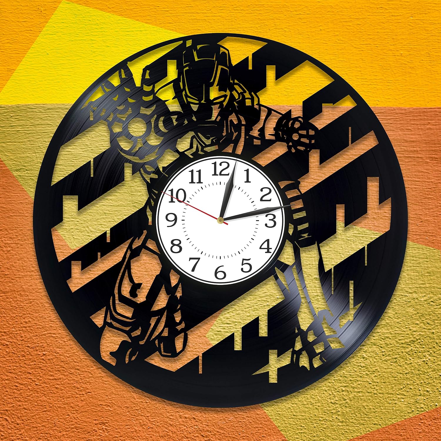 Movie Original Decor for Kids Room Avenger Birthday Gift Idea for Boy Tony Stark Wall Clock 12 Inch Marvel Comics Handmade Clock for Fan Iron Man Vinyl Record Wall Clock