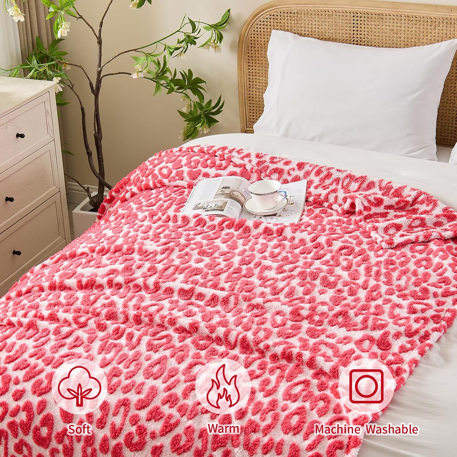 FY FIBER HOUSE Cheetah Print Blanket Leopard Blankets Hot Pink Throw Blanket for Couch Bed - 60"x80"
