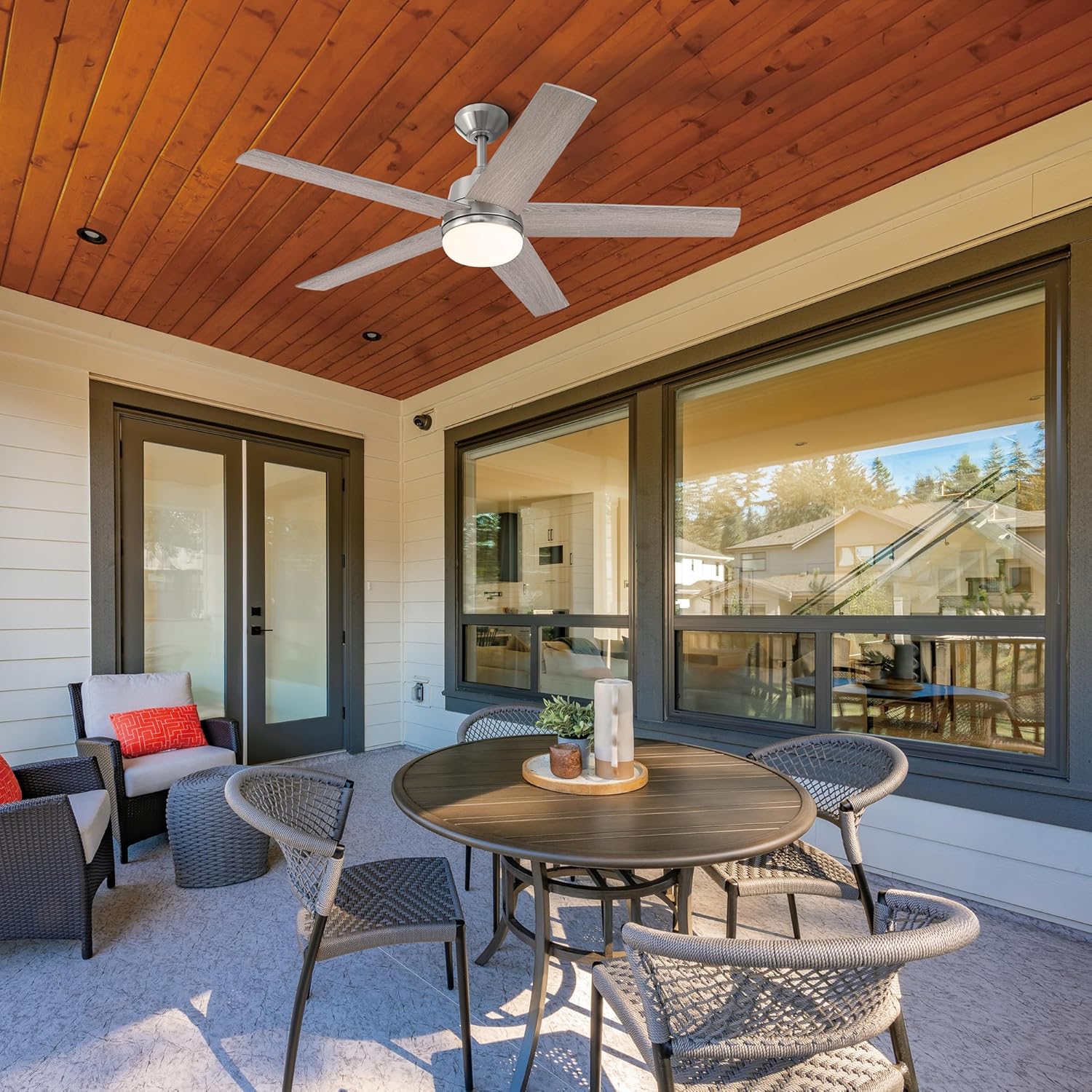 DESIGNERS FOUNTAIN Astrea Smart Ceiling Fan with Lights, 52 Inch LED Light Indoor Outdoor 5-Blade Fan, Remote Control, RGB, Brushed Nickel, FS-ATR52RGB-BN