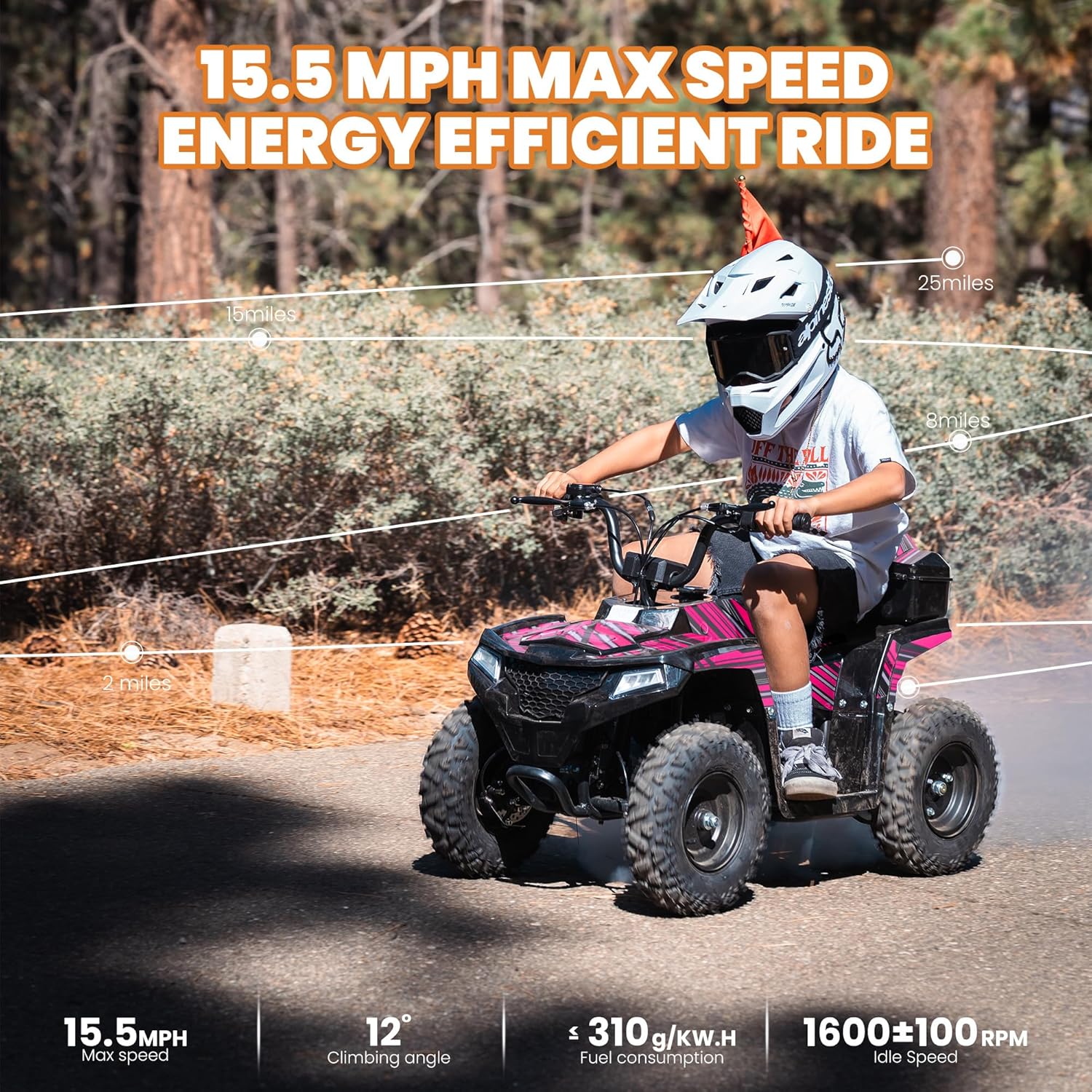 XW-A19 40CC 4-Stroke Kids Gas Powered ATV Quad for Kids, 165 lbs Max Kids Gas 4 Wheeler, 15.5 MPH Max with Parental Speed Control, Mini 4 Wheeler Off-Road UTV and Storage Box (Pink)