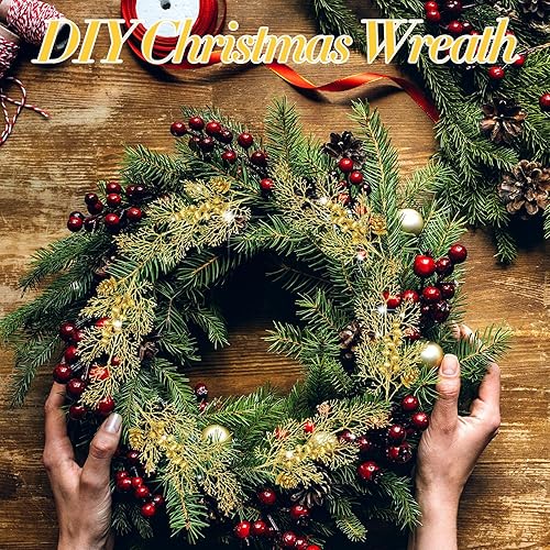 Miniatura 10 de Tigeen 12 piezas de selecciones de árbol de Navidad artificiales a granel, relleno de árbol de Navidad con purpurina, bayas, tallos de ramas, ramas