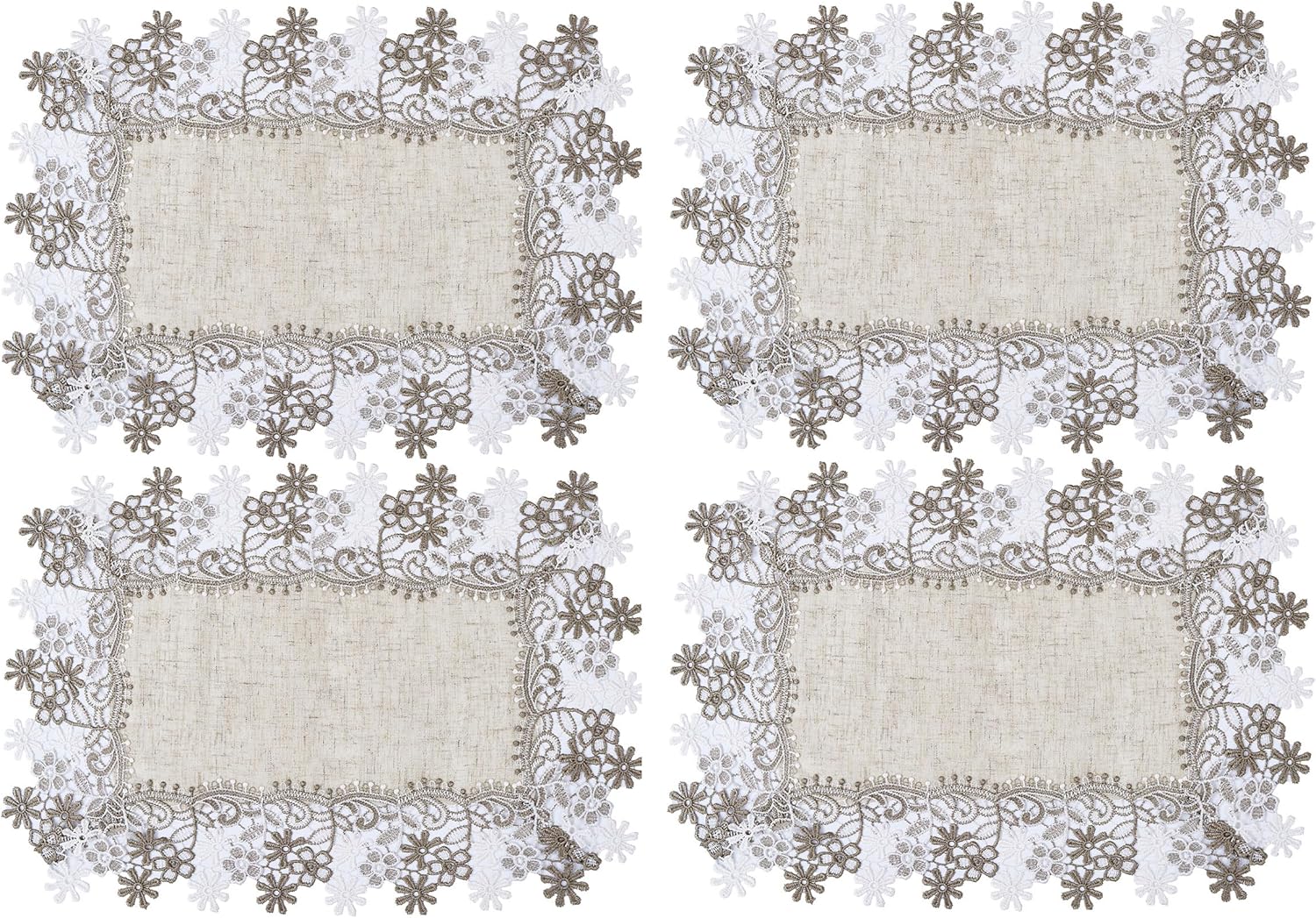 Natural Neutral Earth Tones Beige Floral Lace placemats 14"x20" Set of 2 Table Topper Dresser Scarf Place Mats (Set of 4, Natural)